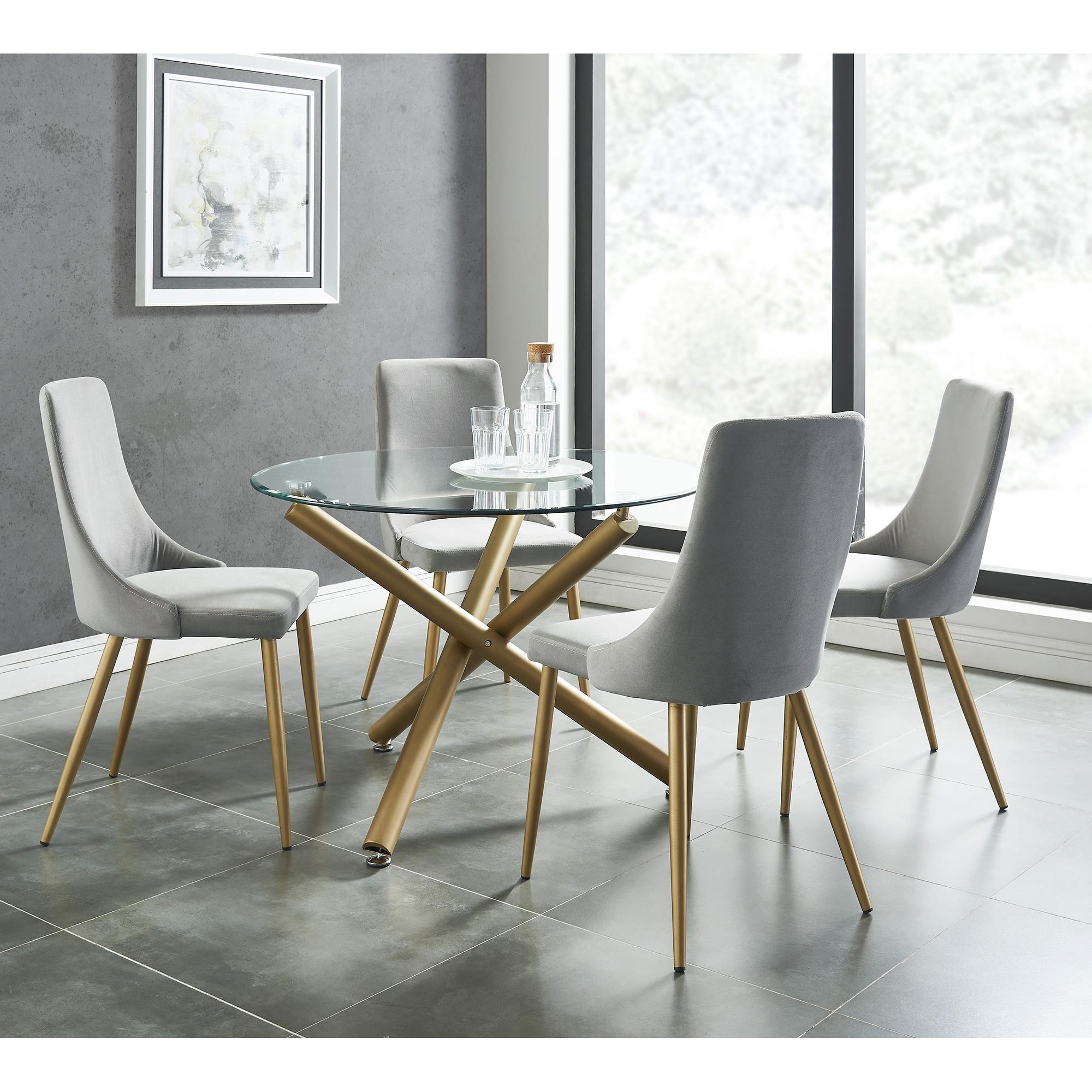  Worldwide Home Furnishings Carmilla 207-353GD_GY 5 pc Dining Set - Aged Gold with Grey Chair IMAGE 1