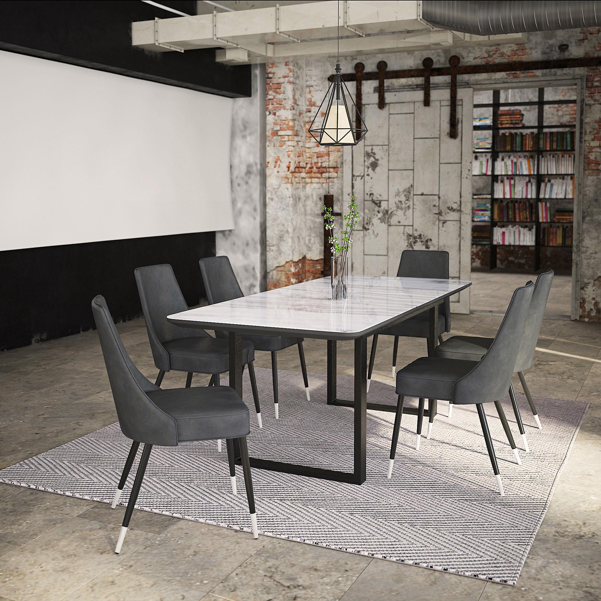  !nspire Gavin 201-360BK Dining Table w/Extension - Black and Faux Marble IMAGE 2