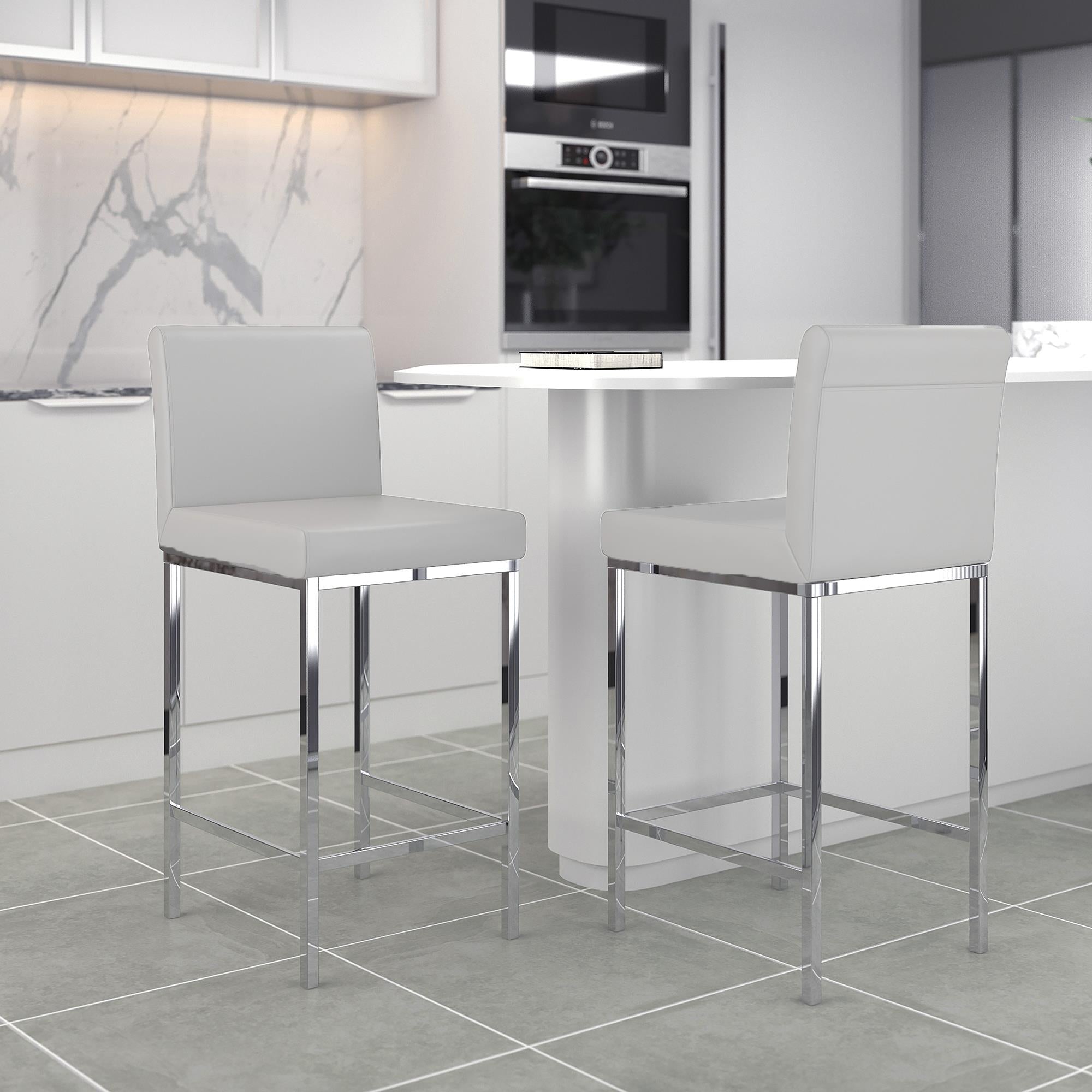  !nspire Porto 203-576GY 26" Counter Stool - Grey and Chrome IMAGE 2