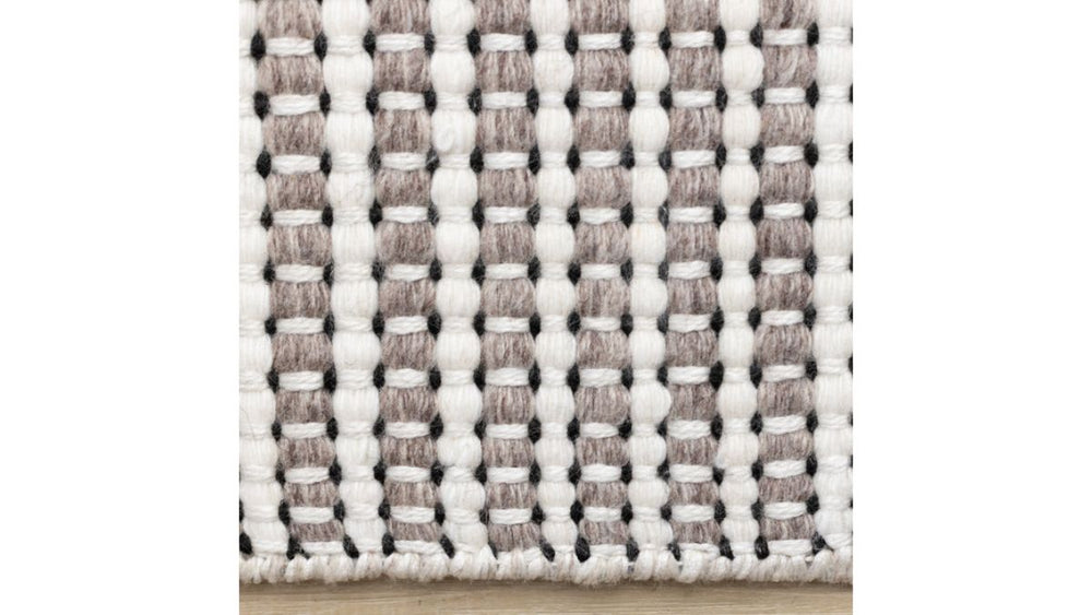 Aspen White Taupe Black Stripe Pattern Woven Rug
