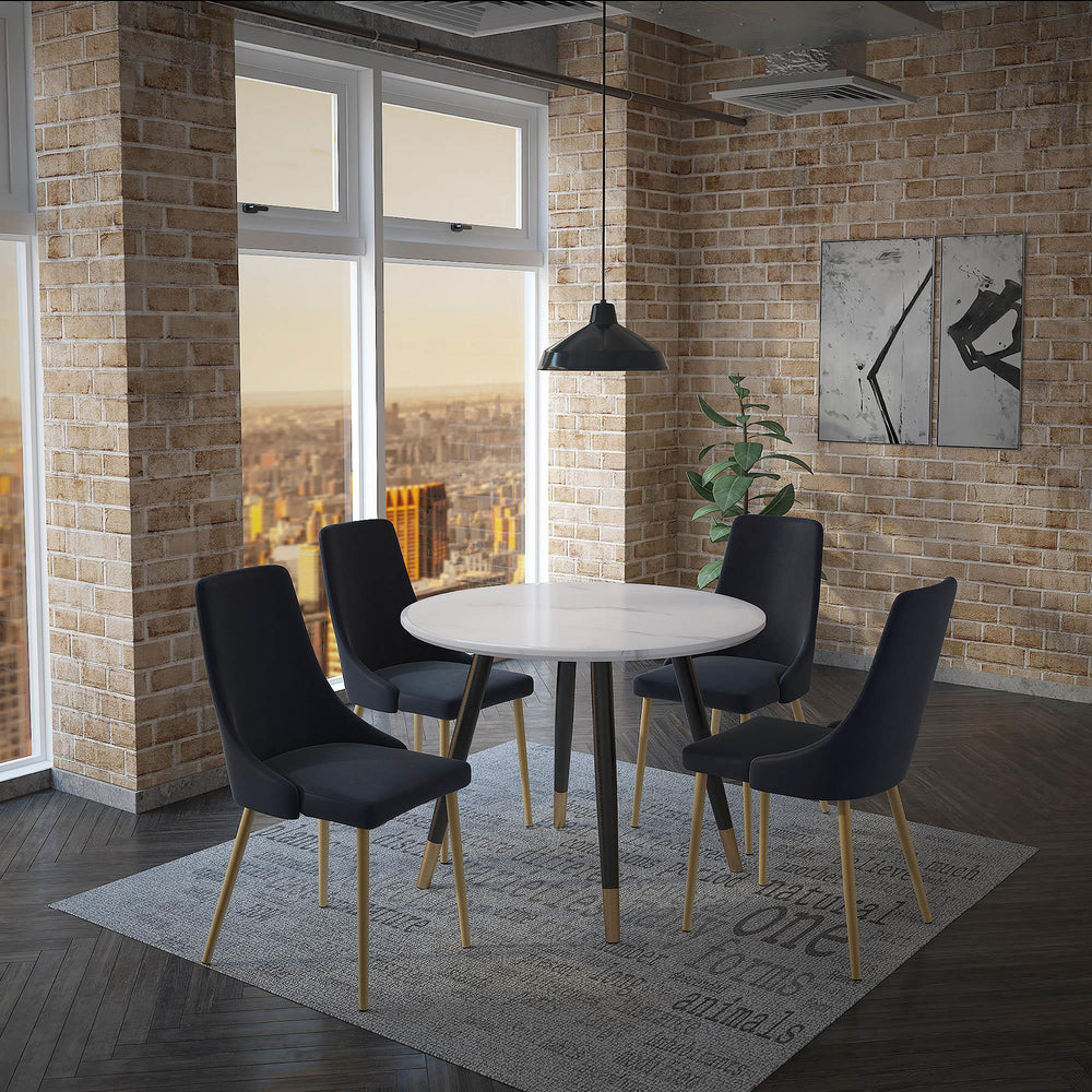  !nspire Emery 201-294RND-WT Round Dining Table - White and Black IMAGE 2