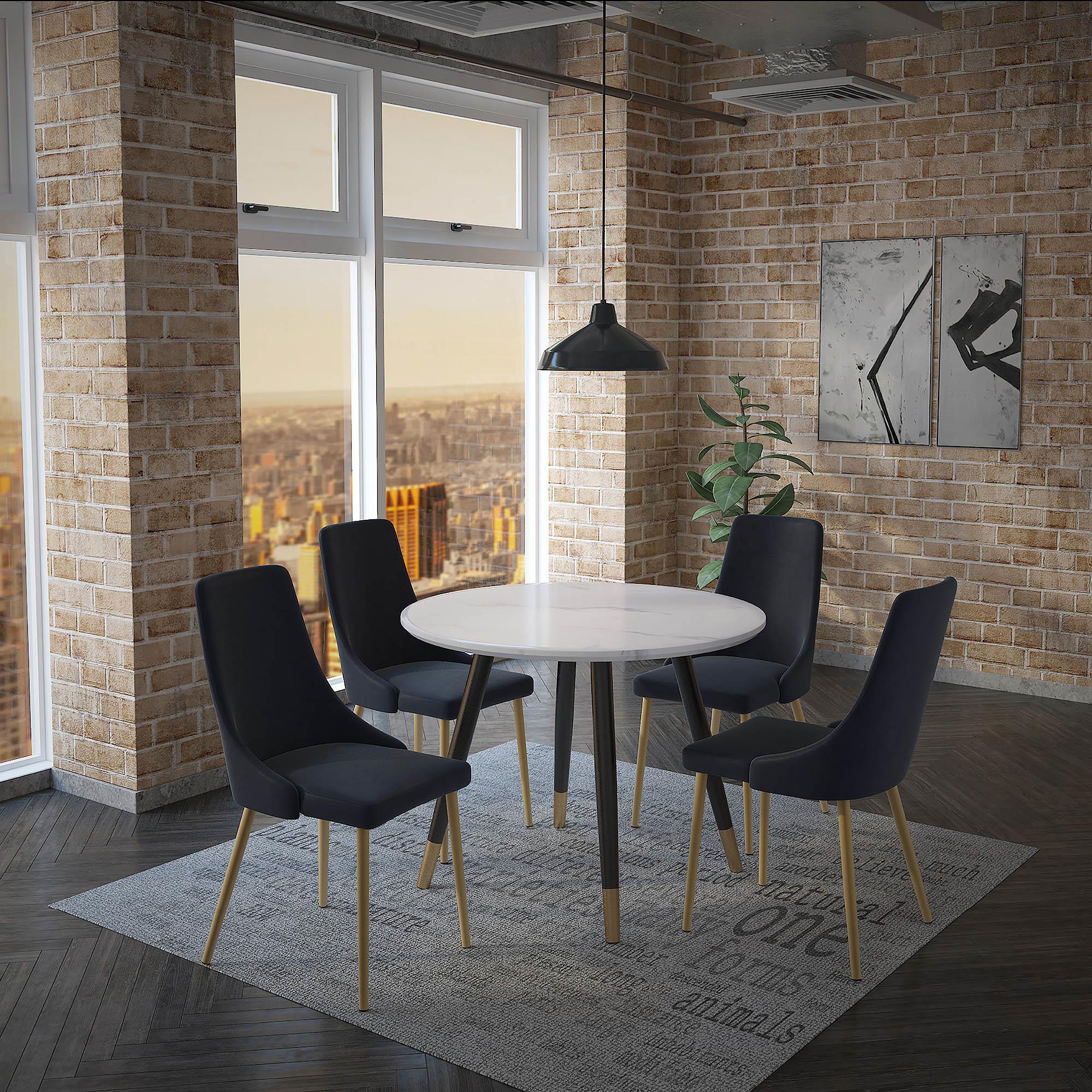  !nspire Emery 201-294RND-WT Round Dining Table - White and Black IMAGE 2