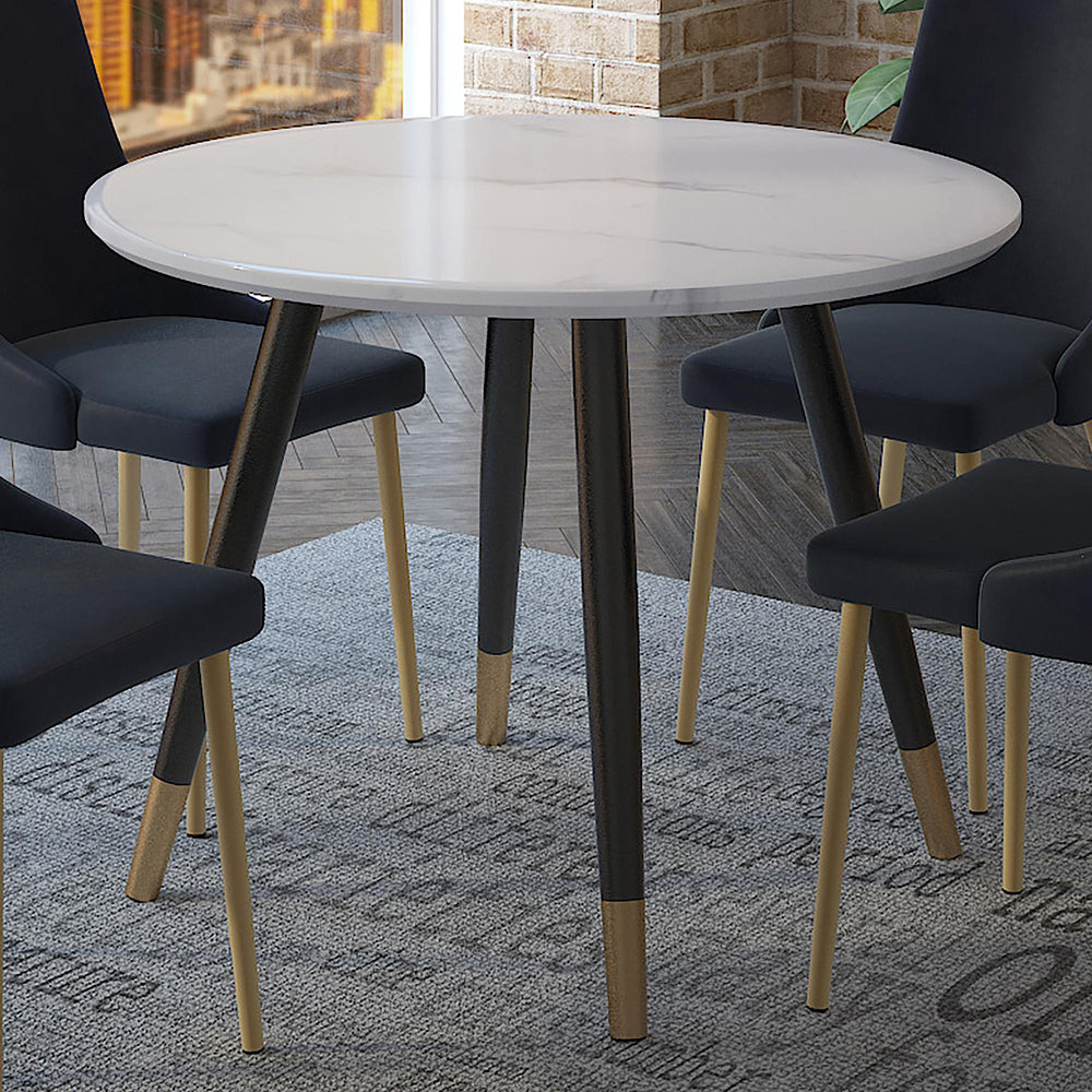  !nspire Emery 201-294RND-WT Round Dining Table - White and Black IMAGE 4