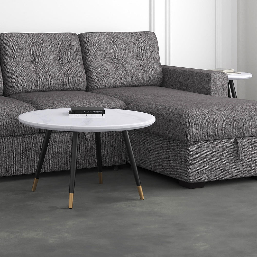  !nspire Emery 301-294RND-WT Round Coffee Table - White and Black IMAGE 2