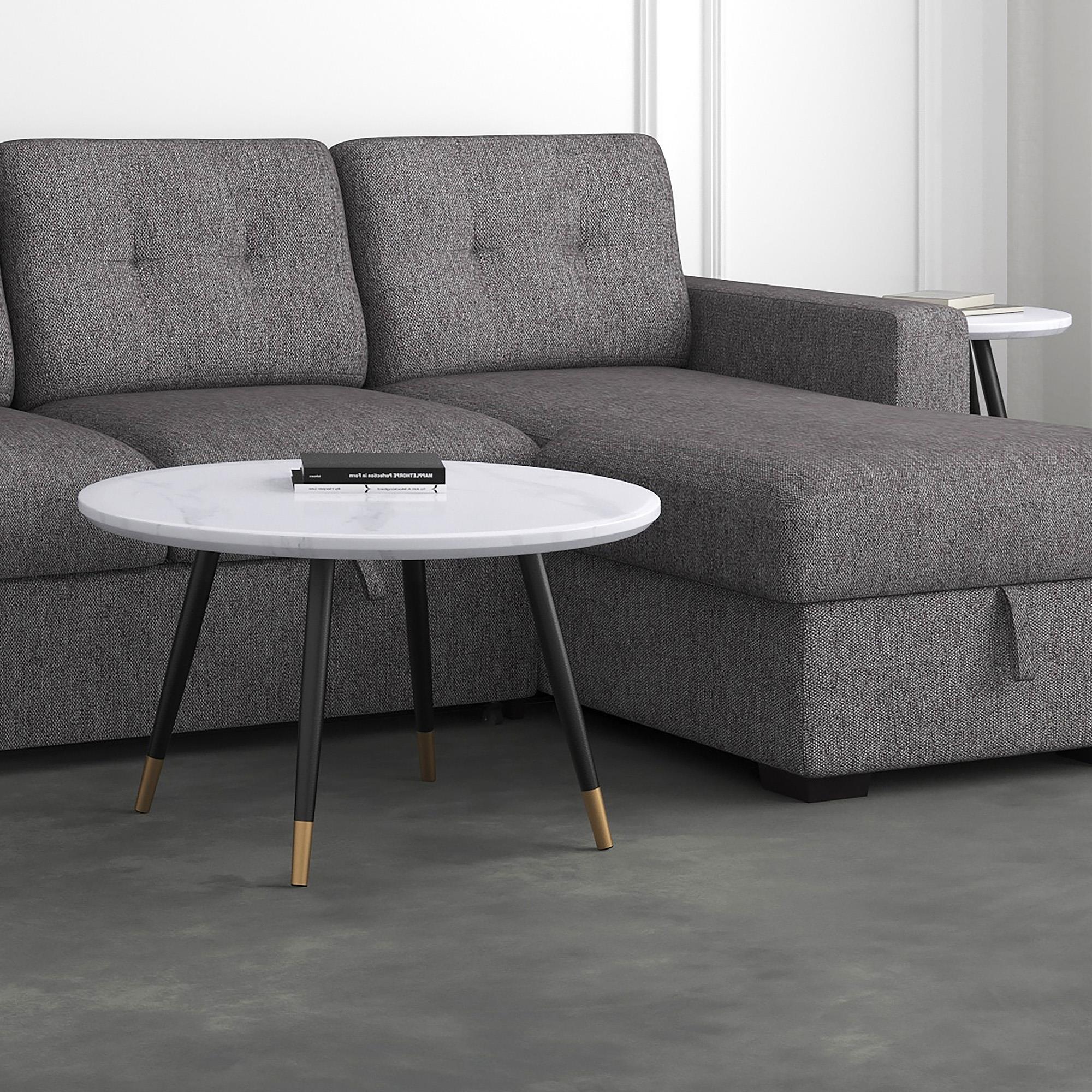  !nspire Emery 301-294RND-WT Round Coffee Table - White and Black IMAGE 2