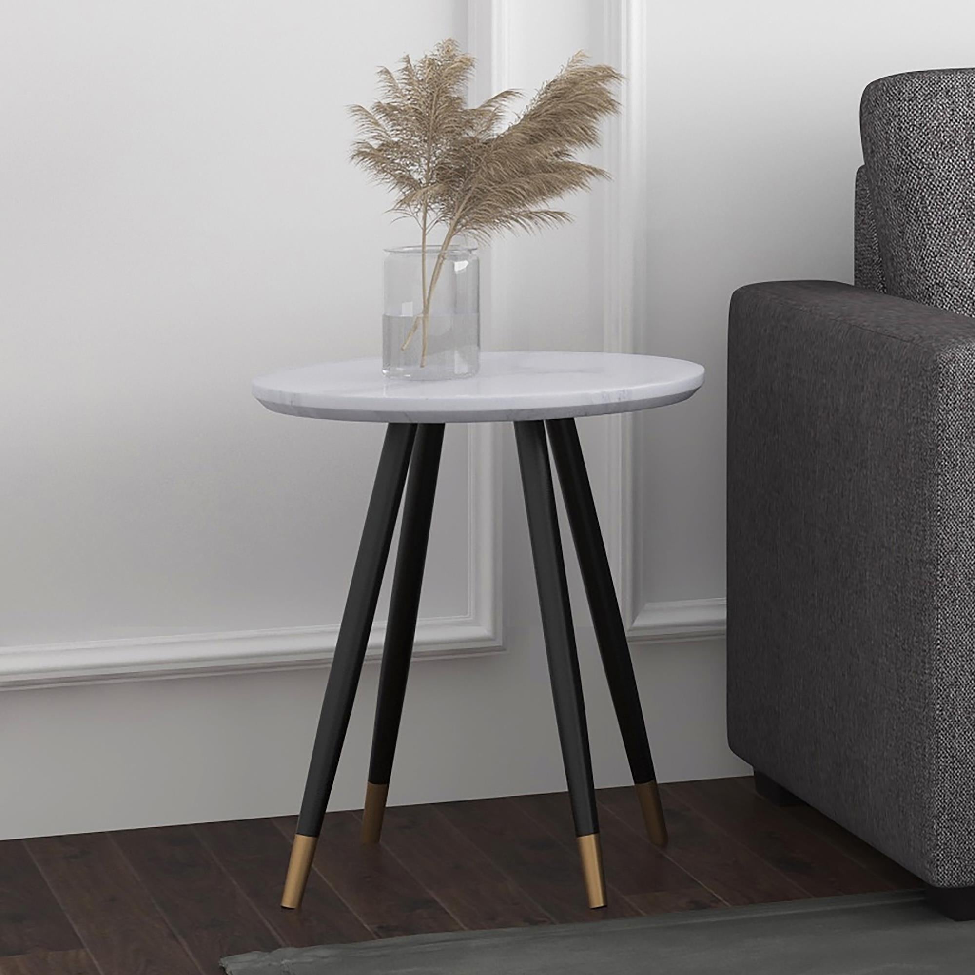  !nspire Emery 501-294WT Round Accent Table - White and Black IMAGE 2