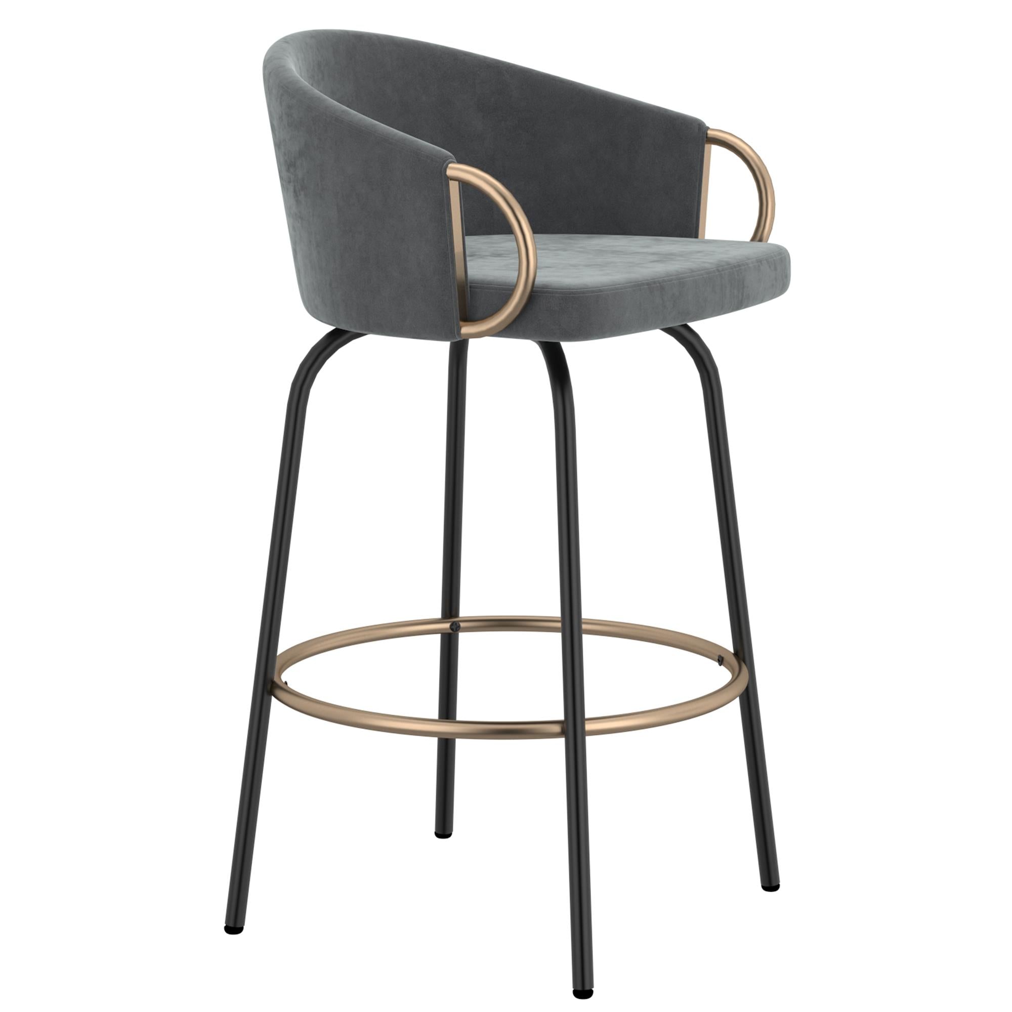  !nspire Lavo 203-560GY 26" Counter Stool - Grey and Black and Gold IMAGE 1