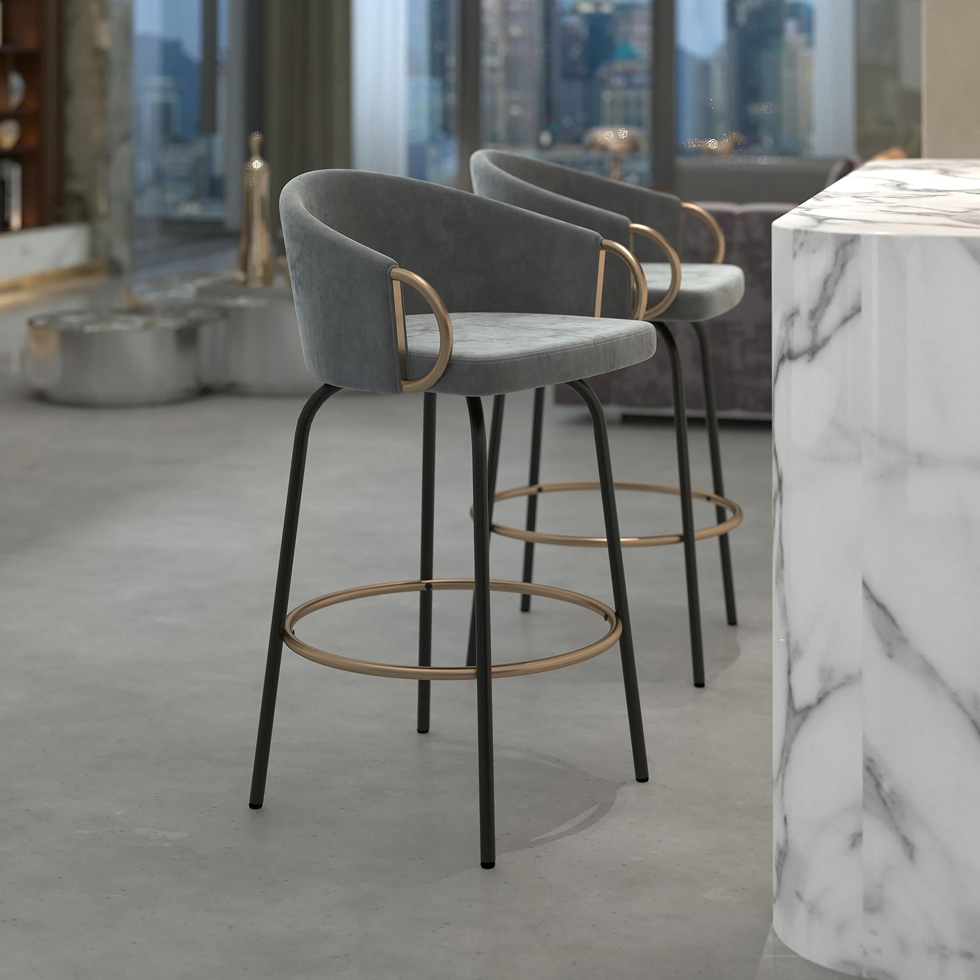 !nspire Lavo 203-560GY 26" Counter Stool - Grey and Black and Gold IMAGE 2