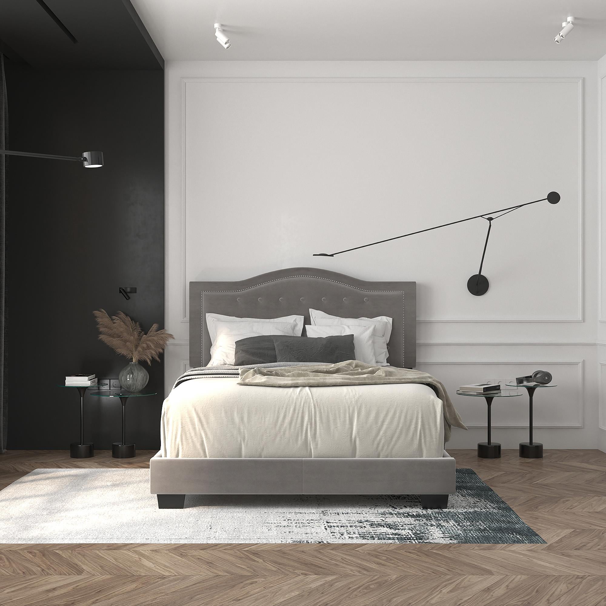  Worldwide Home Furnishings Pixie 101-296Q-LGY 60" Queen Bed - Light Grey IMAGE 2