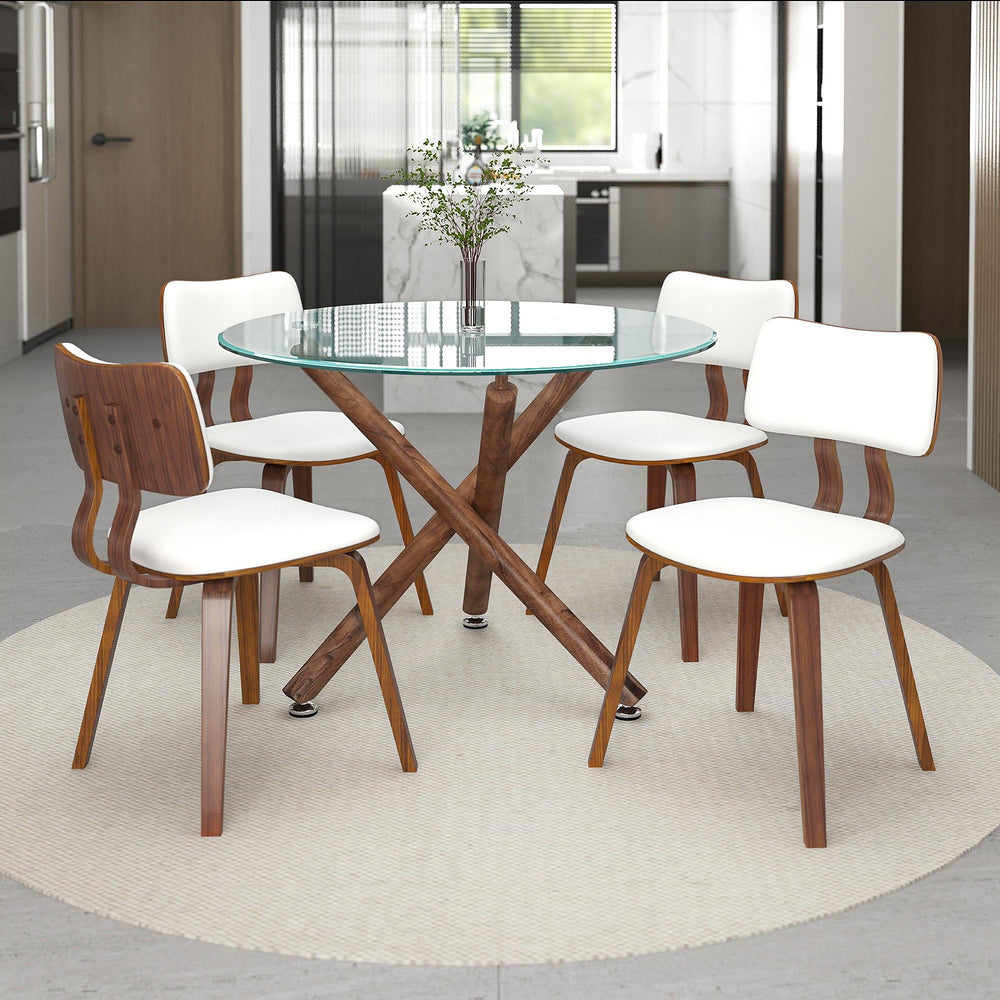  Worldwide Home Furnishings Rocca/Zuni 207-264_581PUWT 5 pc Dining Set - Walnut with White Chair IMAGE 1