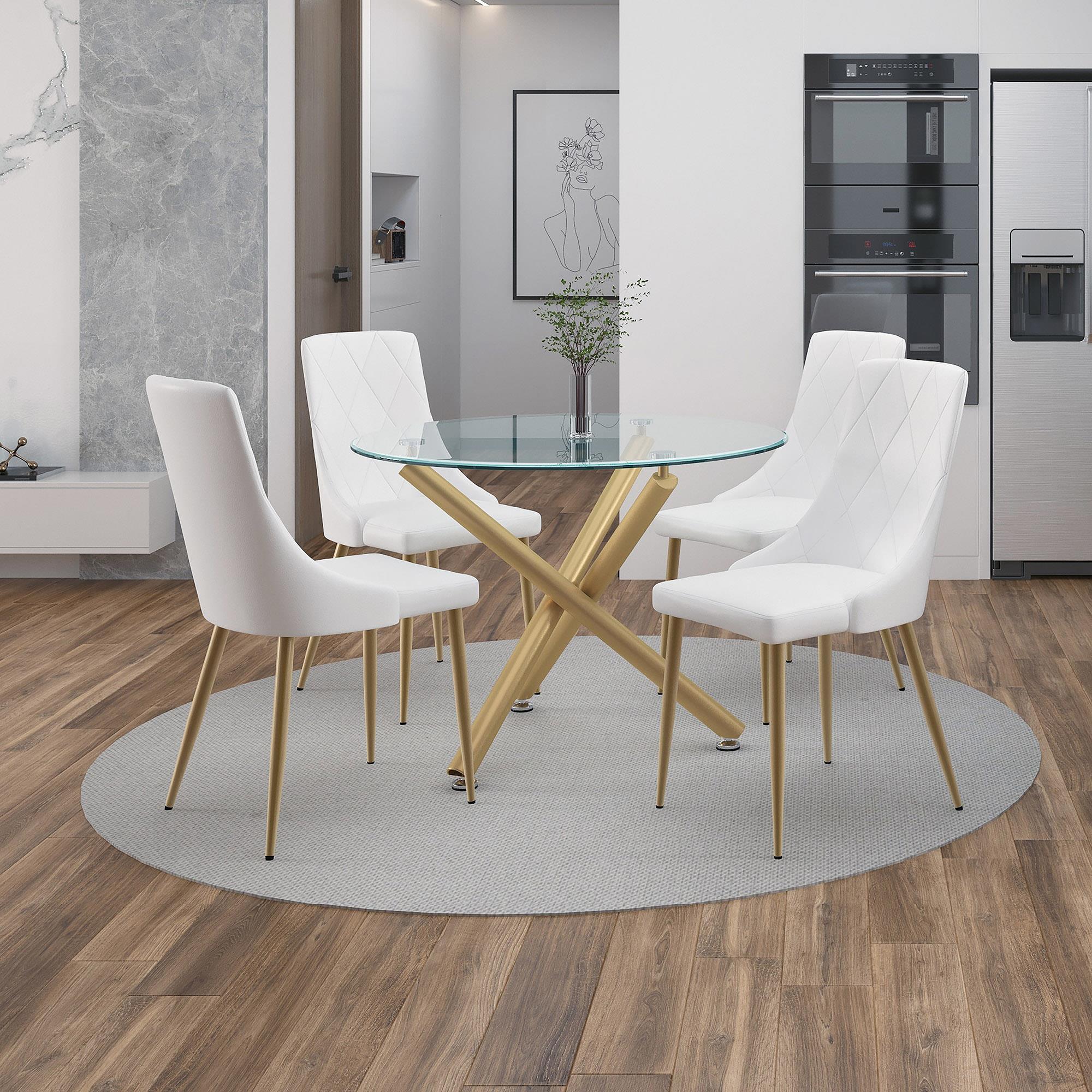  Worldwide Home Furnishings Carmilla/Antoine 207-353_573WT 5 pc Dining Set - Aged Gold with White Chair IMAGE 1