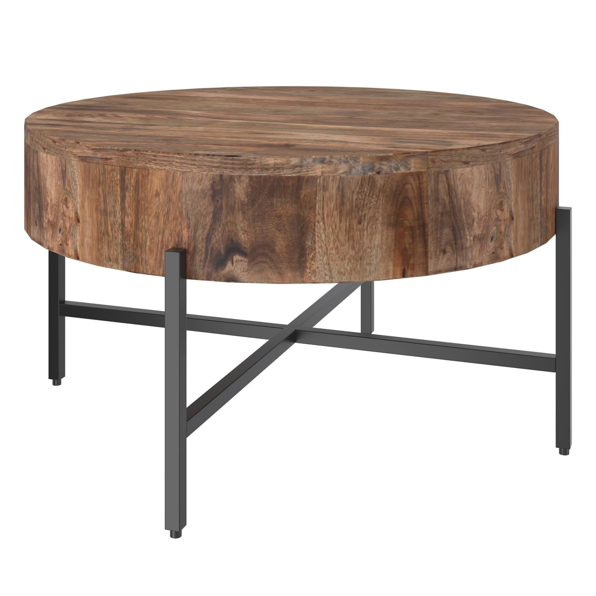  !nspire Blox 301-528NAT Round Coffee Table - Natural and Black IMAGE 1