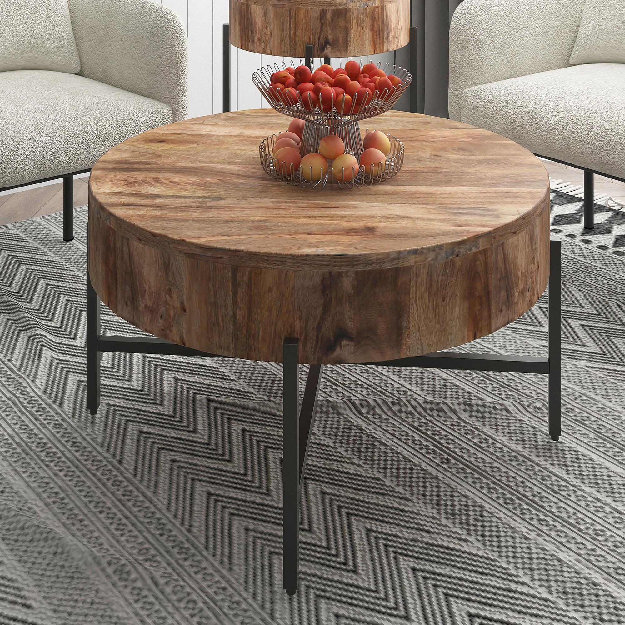  !nspire Blox 301-528NAT Round Coffee Table - Natural and Black IMAGE 2