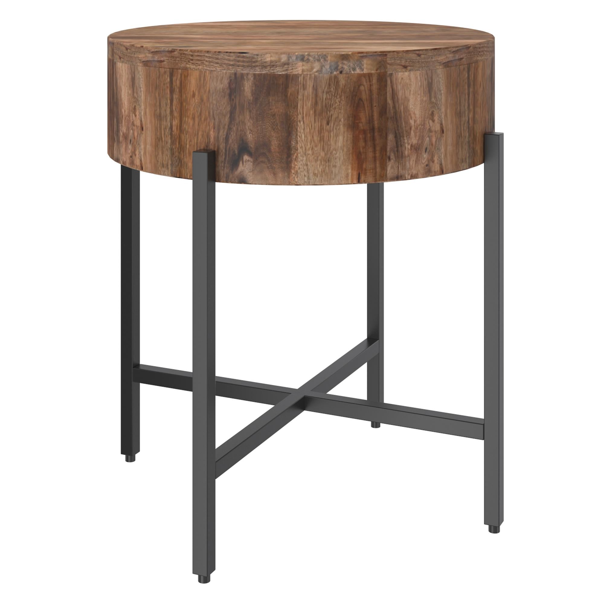  !nspire Blox 501-528NAT Round Accent Table - Natural and Black IMAGE 1