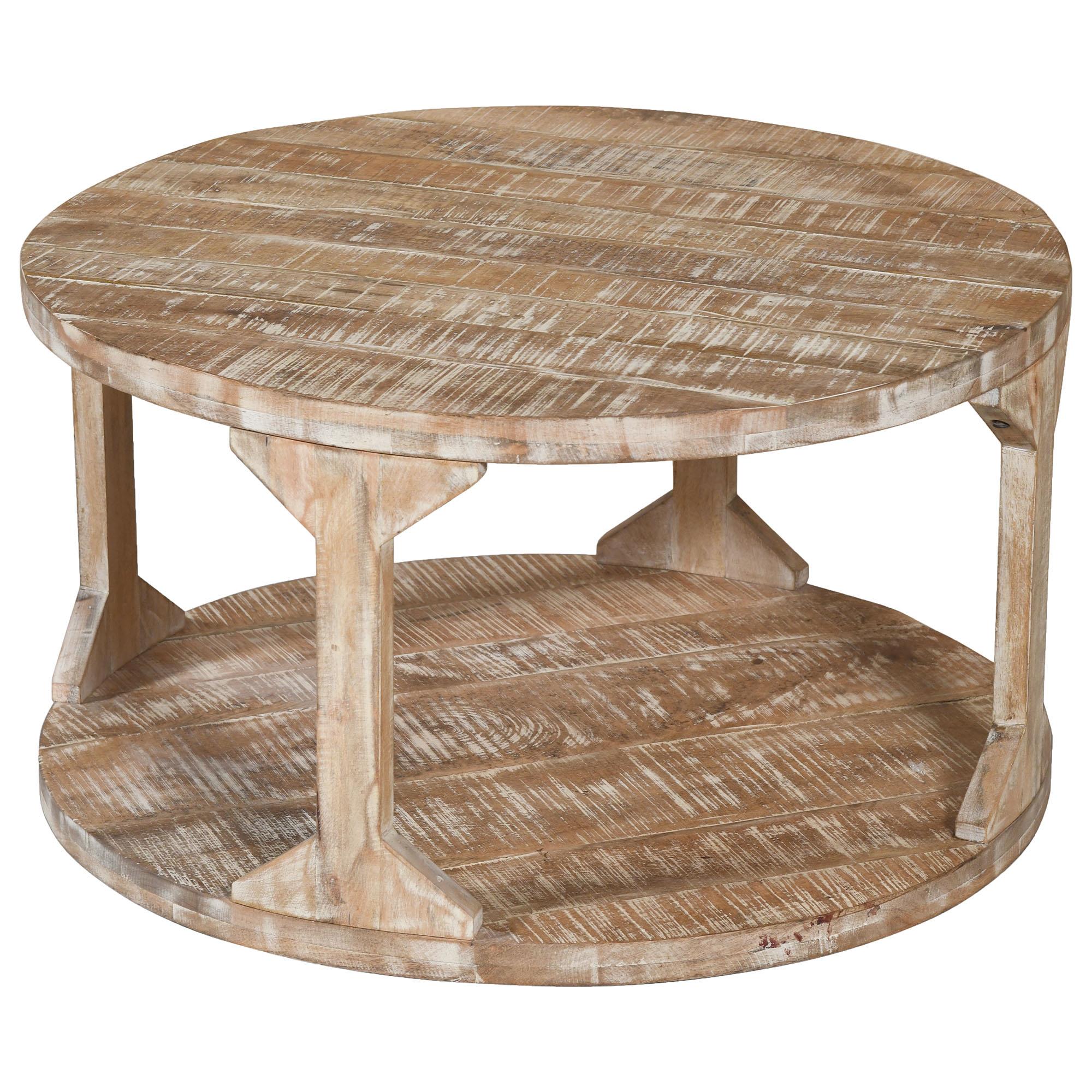  !nspire Avni 301-619NT Round Coffee Table - Distressed Natural IMAGE 4