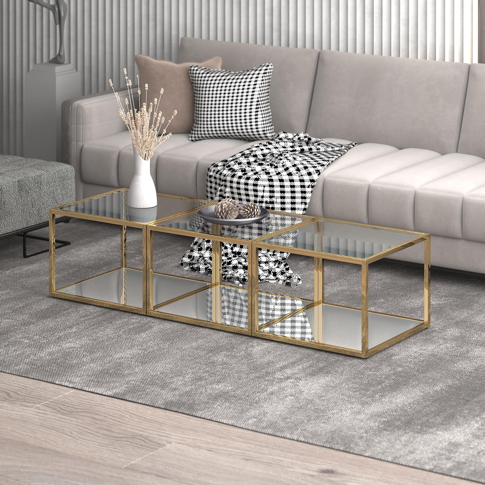  !nspire Casini 303-632GL_S 3 pc Small Coffee Table Set - Gold IMAGE 2
