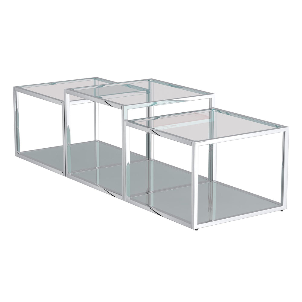  !nspire Casini 303-632CH-3 3 pc Multi-Tier Coffee Table Set - Silver IMAGE 1