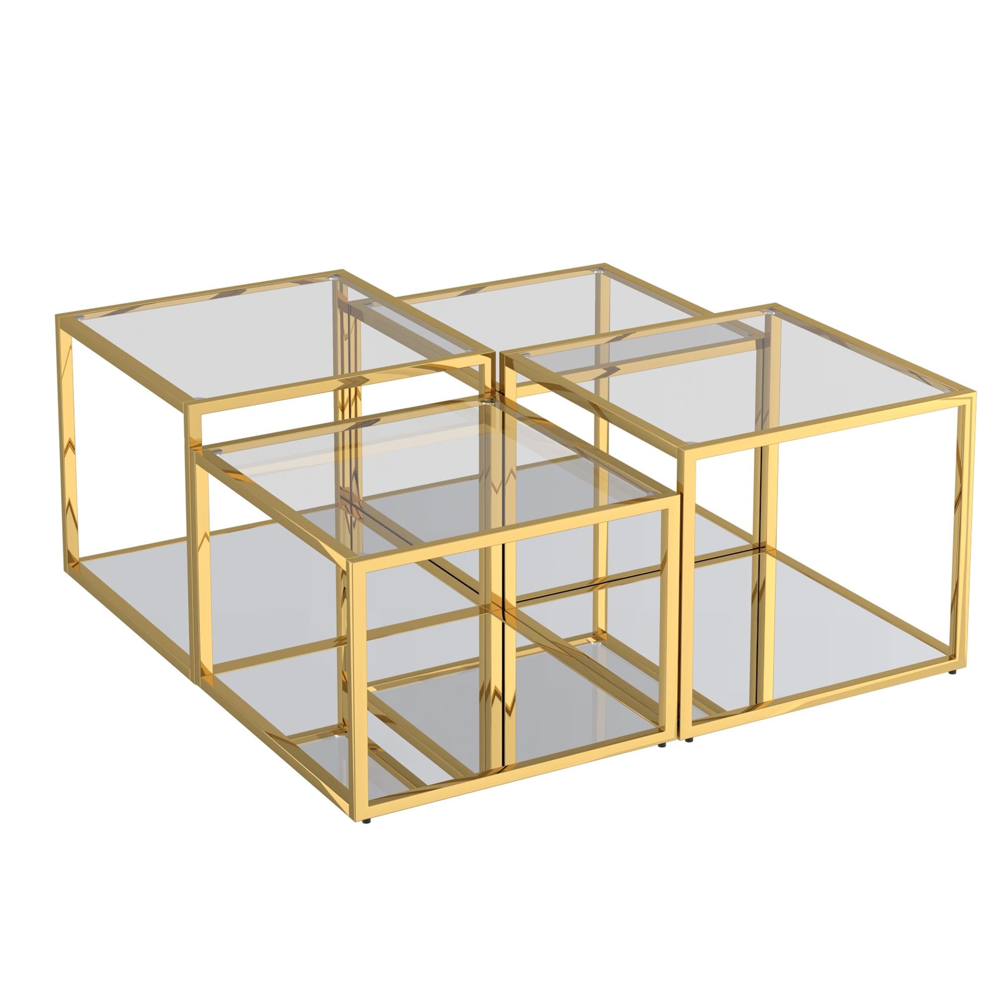  !nspire Casini 303-632GL-4 4 pc Multi-Tier Coffee Table Set - Gold IMAGE 1