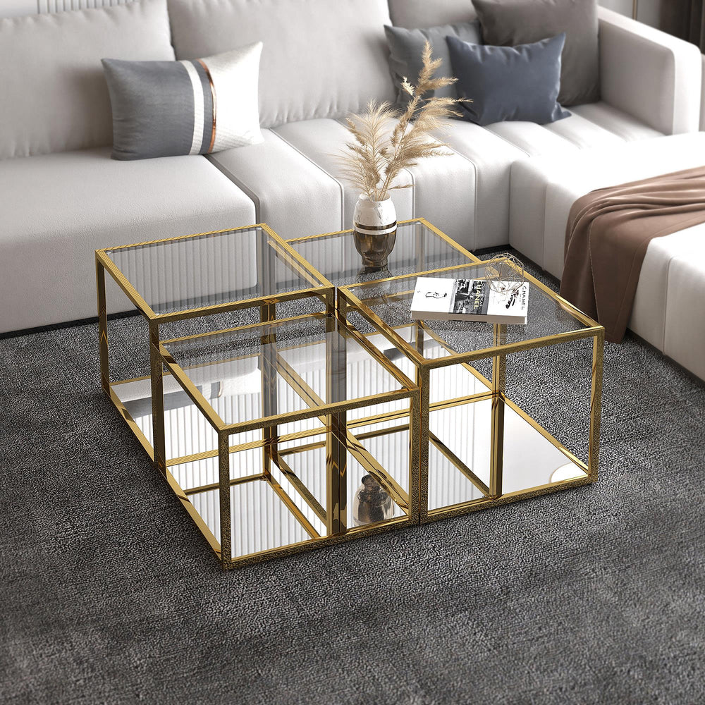  !nspire Casini 303-632GL-4 4 pc Multi-Tier Coffee Table Set - Gold IMAGE 2
