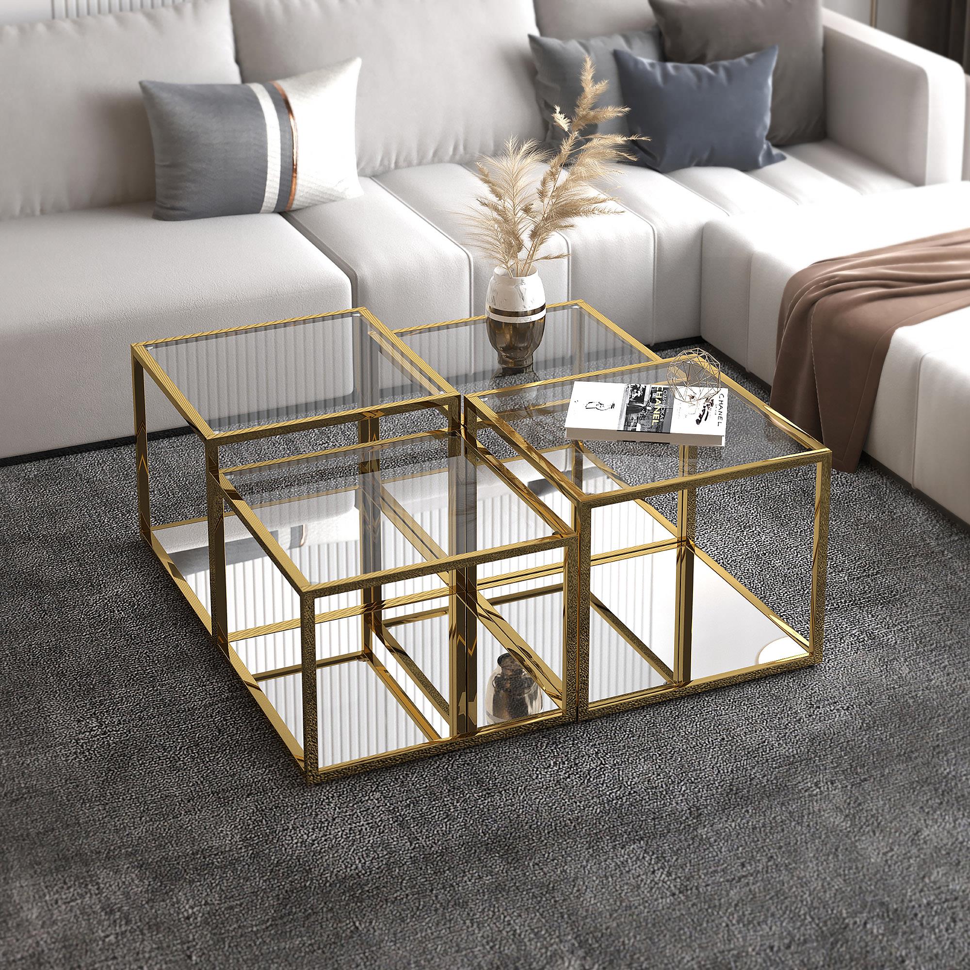  !nspire Casini 303-632GL-4 4 pc Multi-Tier Coffee Table Set - Gold IMAGE 2