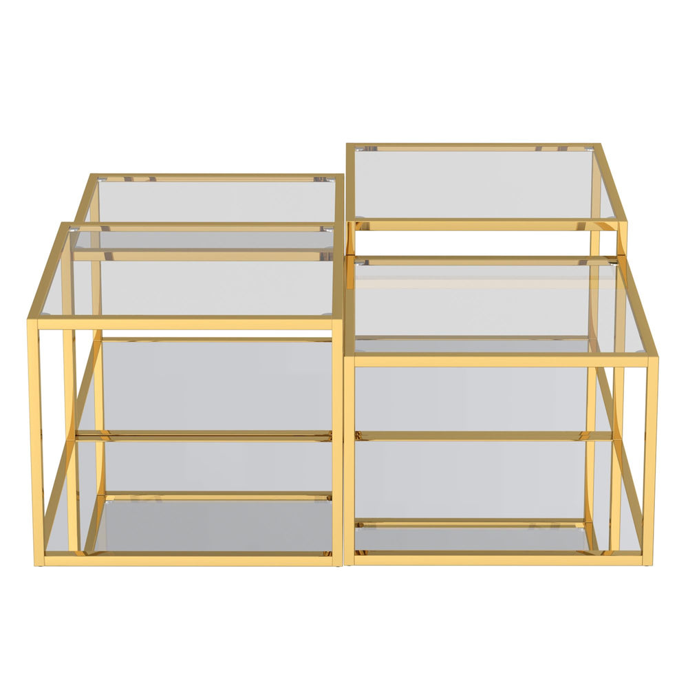  !nspire Casini 303-632GL-4 4 pc Multi-Tier Coffee Table Set - Gold IMAGE 4