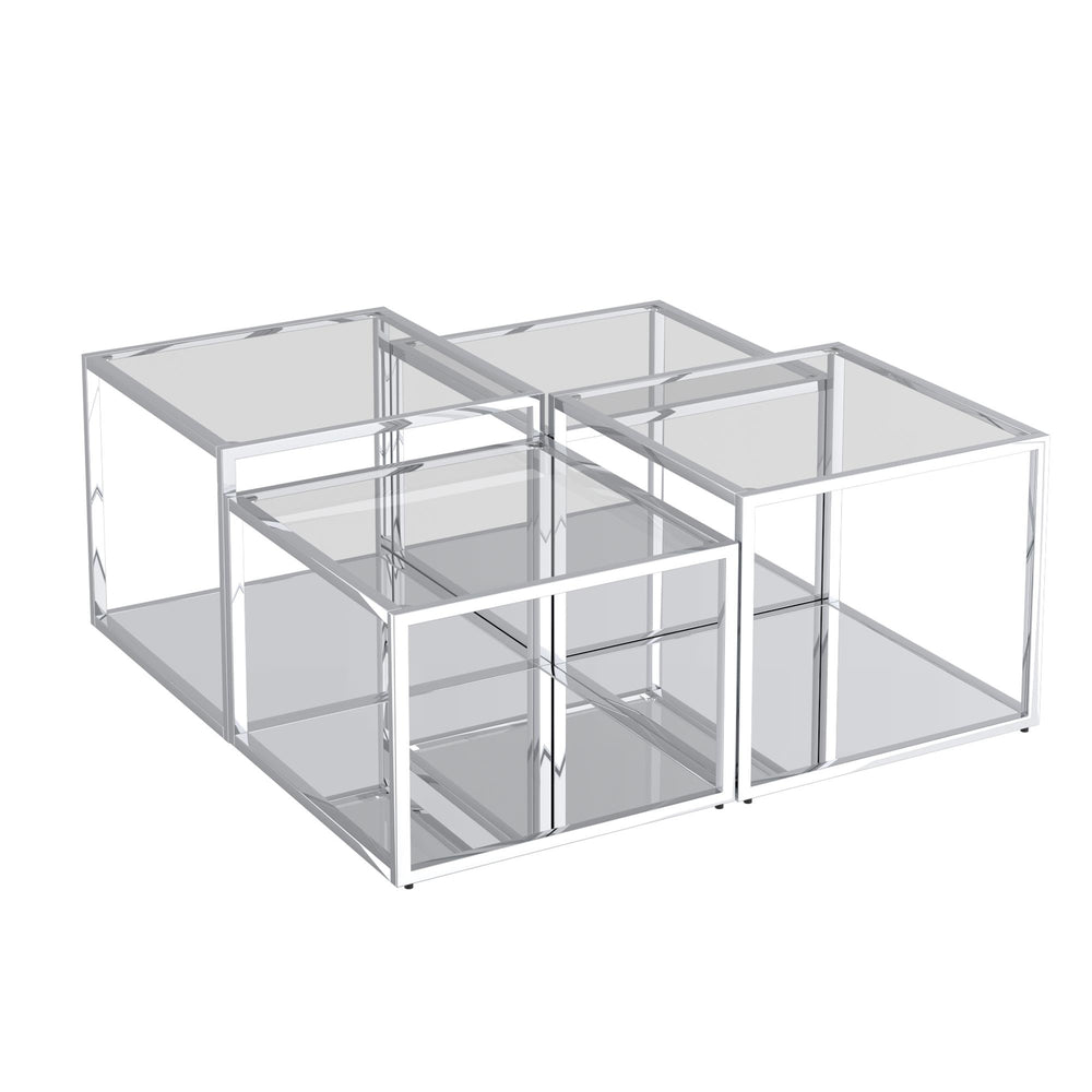  !nspire Casini 303-632CH-4 4 pc Multi-Tier Coffee Table Set - Silver IMAGE 1