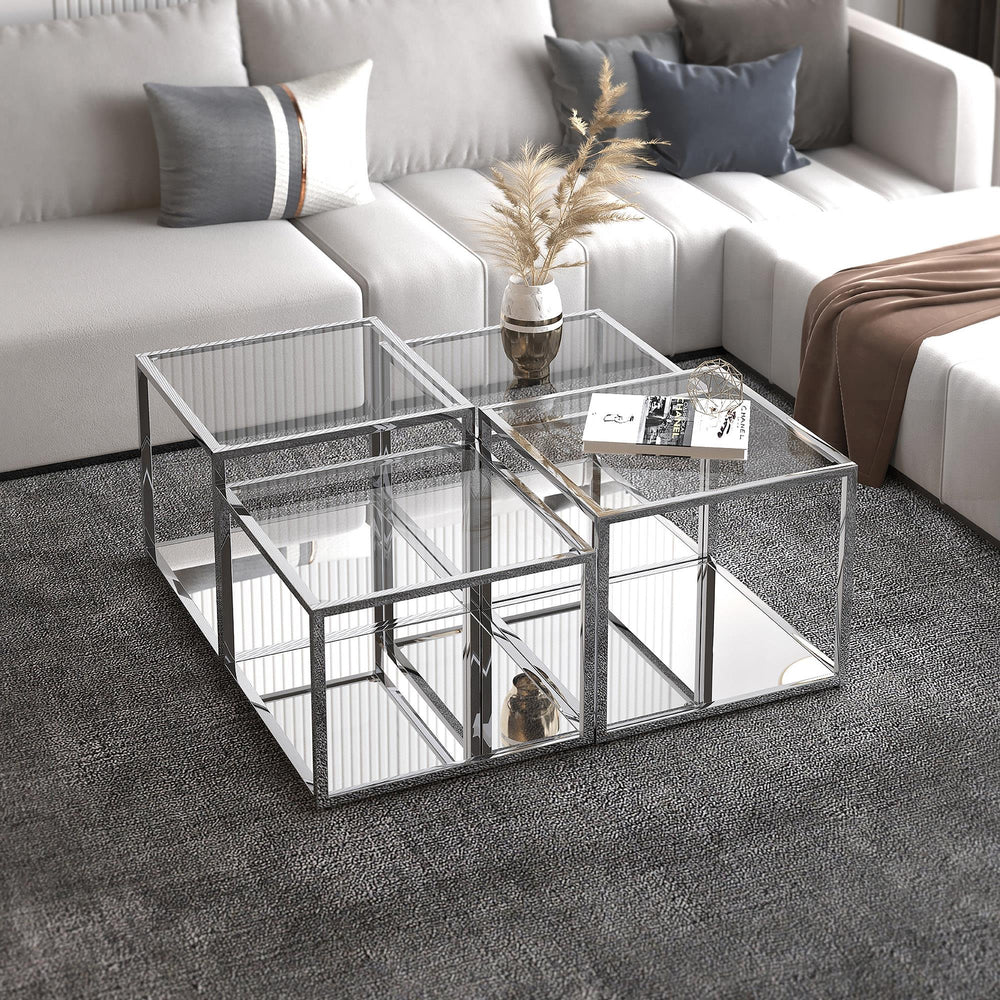 !nspire Casini 303-632CH-4 4 pc Multi-Tier Coffee Table Set - Silver IMAGE 2