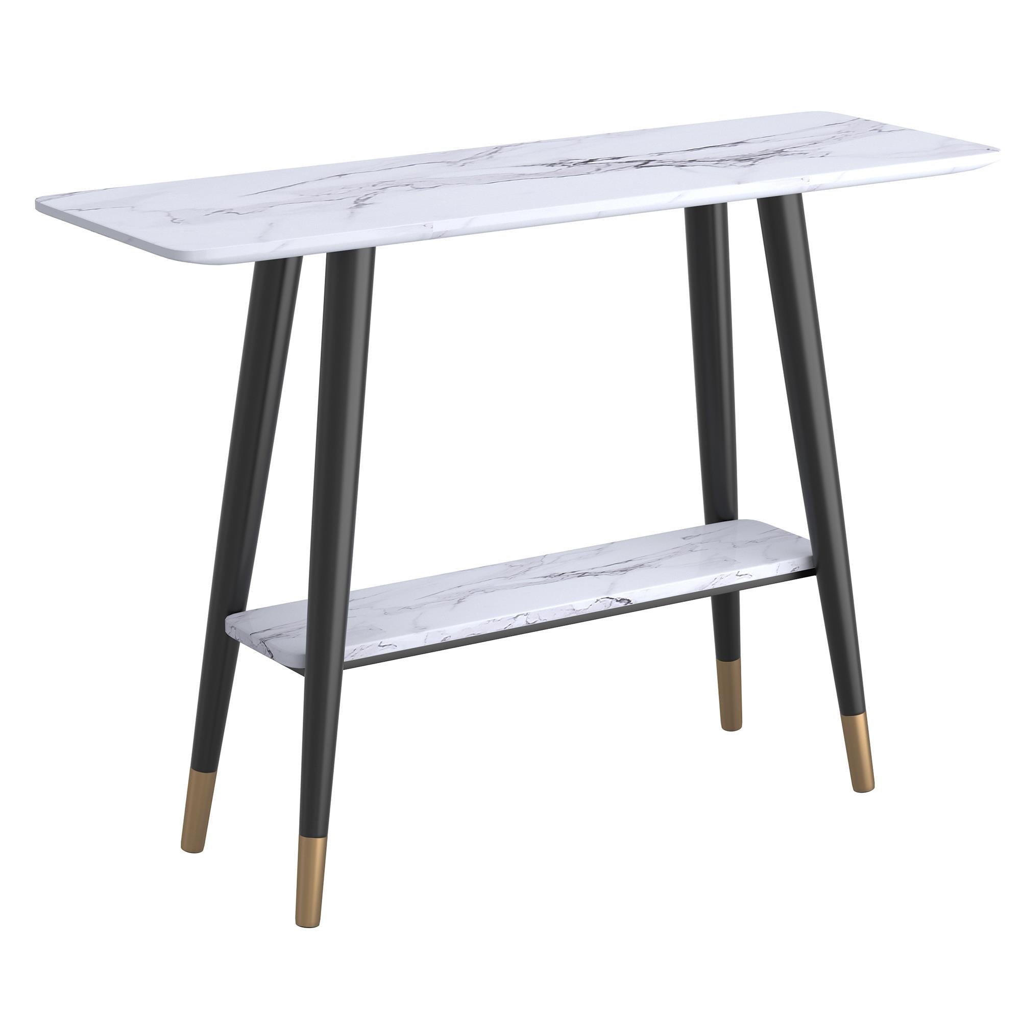  !nspire Emery 502-294WT 2-Tier Console Table - White Faux Marble IMAGE 1