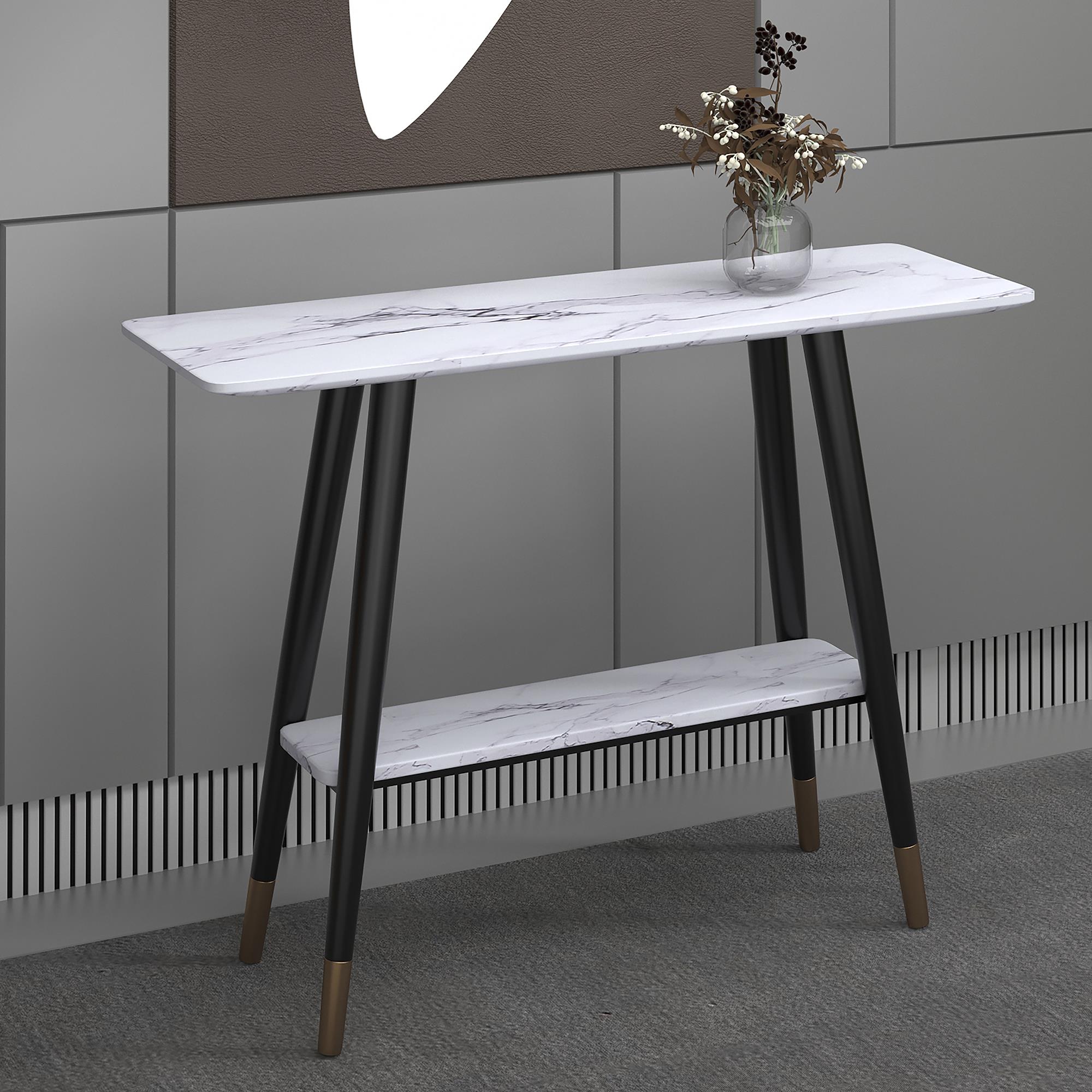  !nspire Emery 502-294WT 2-Tier Console Table - White Faux Marble IMAGE 2