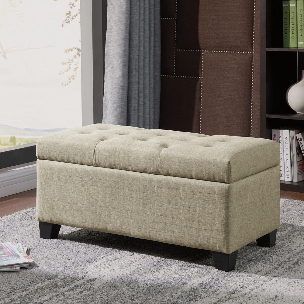  Worldwide Home Furnishings Harper 402-503BG Rectangular Storage Ottoman Bench - Beige IMAGE 2