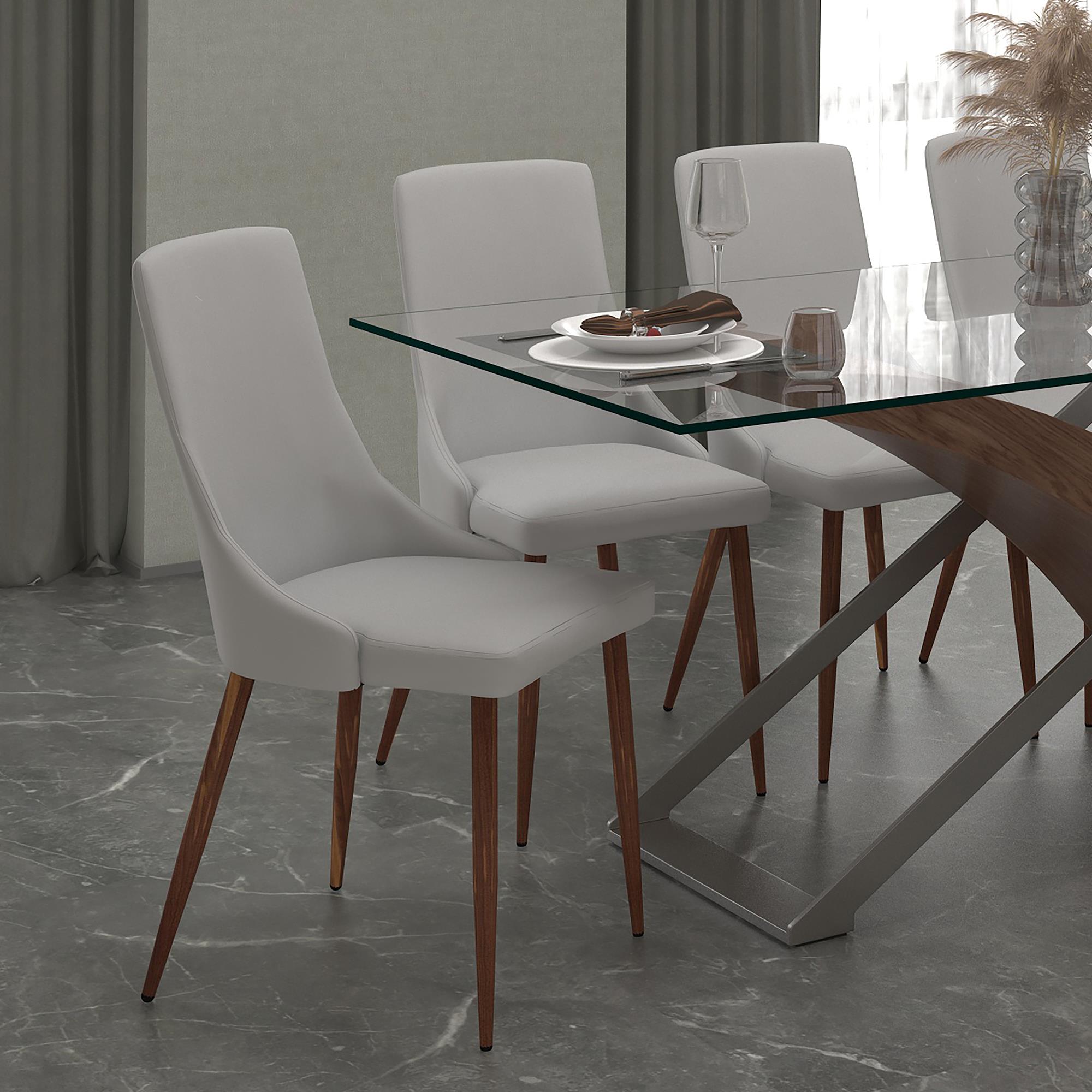  Worldwide Home Furnishings Cora 202-182PULG Faux Leather Dining Chair - Light Grey and Walnut IMAGE 2
