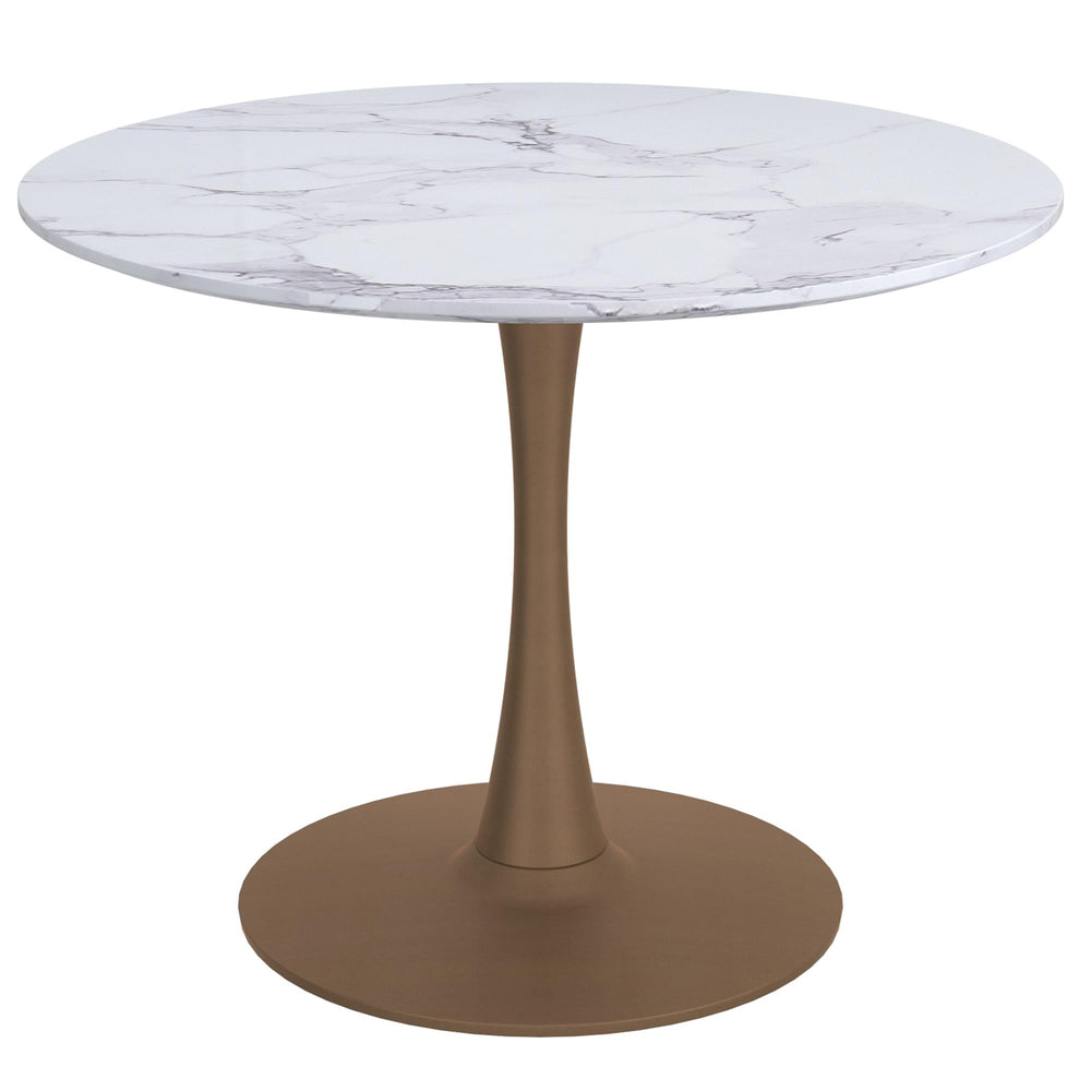  !nspire Zilo 201-671GD_S 40" Round Dining Table - White Faux Marble and Aged Gold IMAGE 1