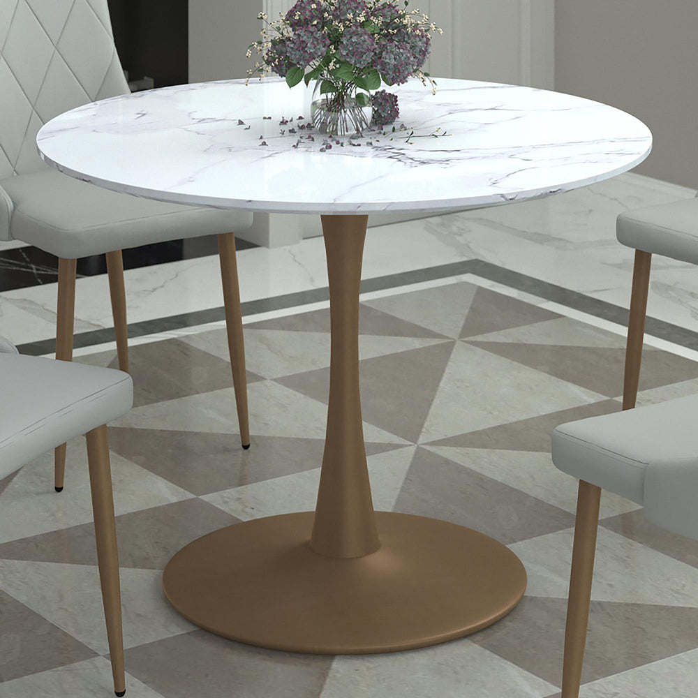  !nspire Zilo 201-671GD_S 40" Round Dining Table - White Faux Marble and Aged Gold IMAGE 2