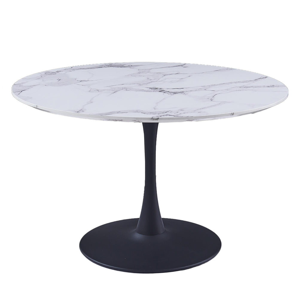  !nspire Zilo 201-671BK_L 48" Round Dining Table - White Faux Marble and Black IMAGE 1