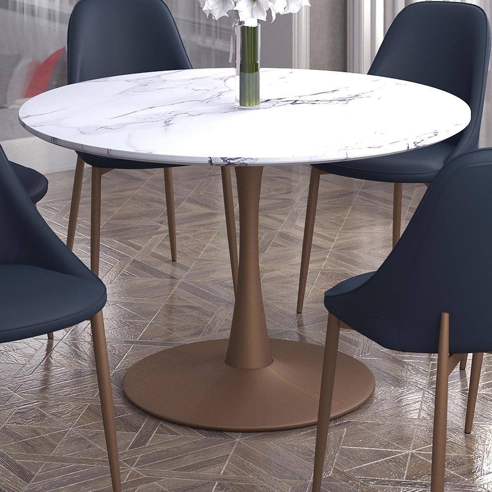  !nspire Zilo 201-671GD_L 48" Round Dining Table - White Faux Marble and Aged Gold IMAGE 2