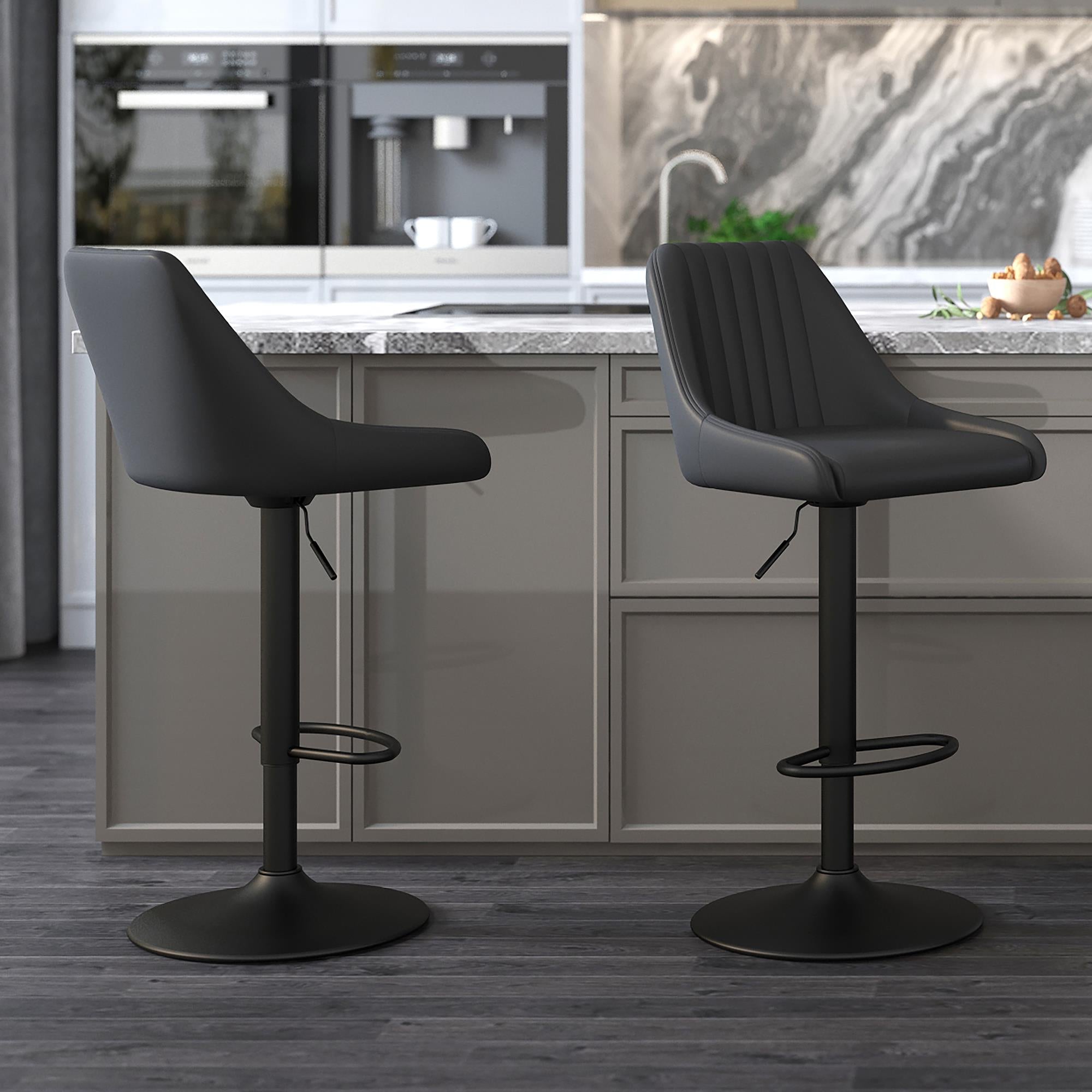  Worldwide Home Furnishings Kron 203-574PUBK Adjustable Height Air-Lift Swivel Stool - Black Faux Leather IMAGE 2