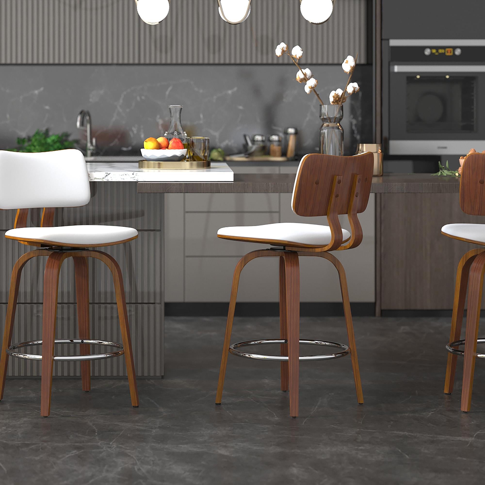  !nspire Zuni 203-581PUWT 26" Counter Stool with Swivel - White Faux Leather and Walnut IMAGE 2