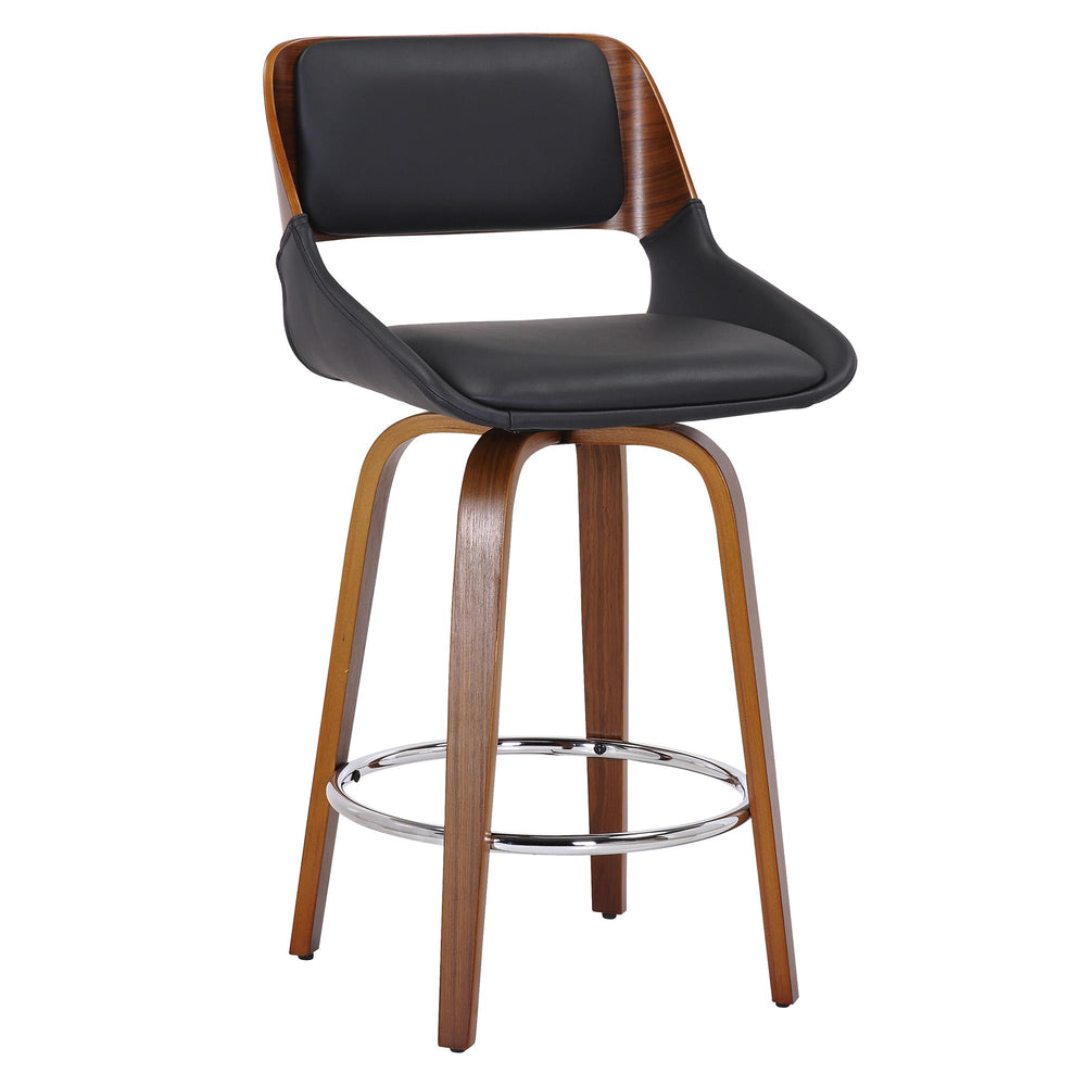 !nspire Hudson 203-582PUBK 26" Counter Stool with Swivel - Black Faux Leather and Walnut IMAGE 1