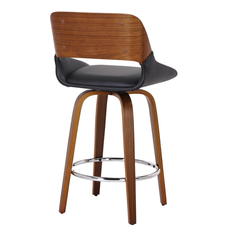  !nspire Hudson 203-582PUBK 26" Counter Stool with Swivel - Black Faux Leather and Walnut IMAGE 3