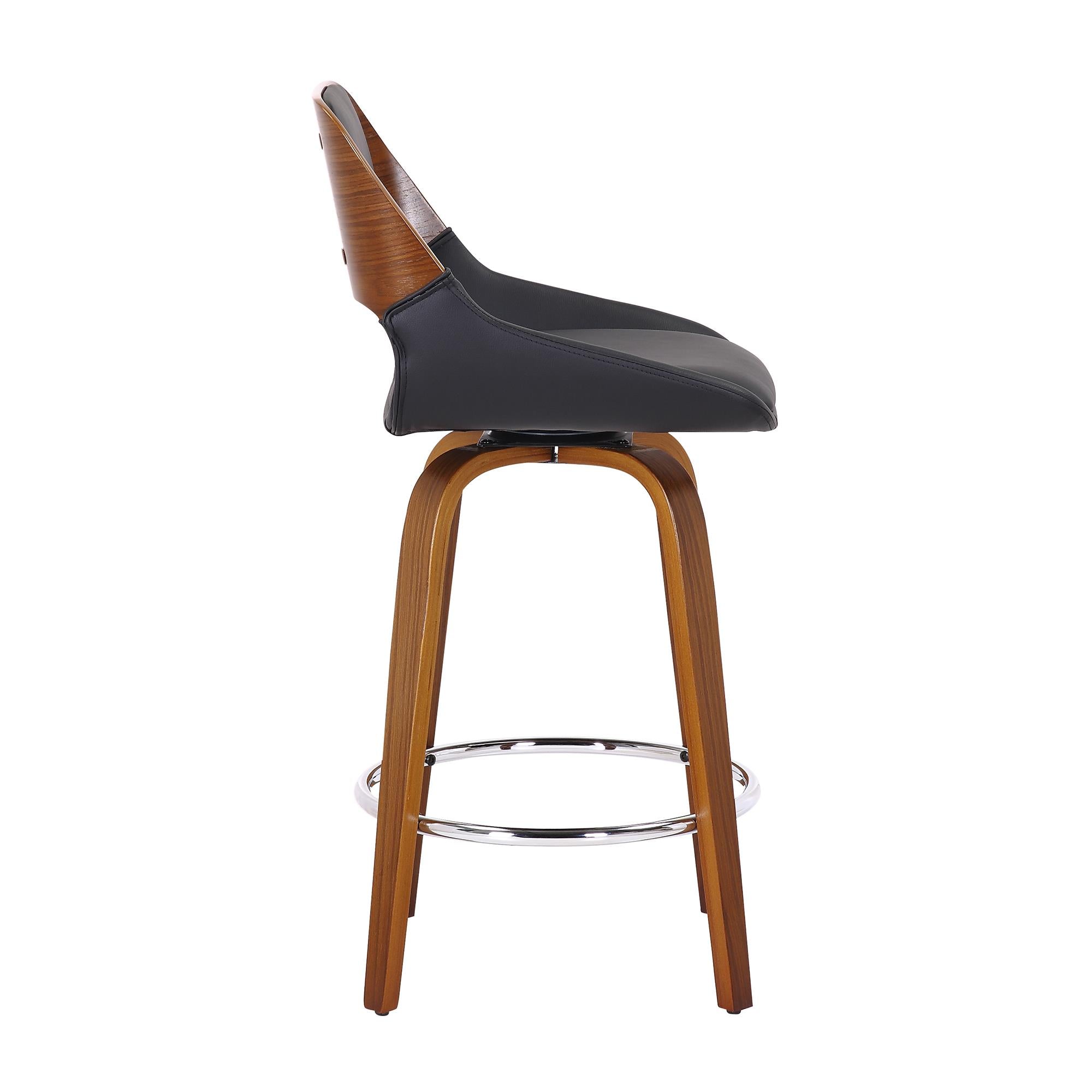  !nspire Hudson 203-582PUBK 26" Counter Stool with Swivel - Black Faux Leather and Walnut IMAGE 4