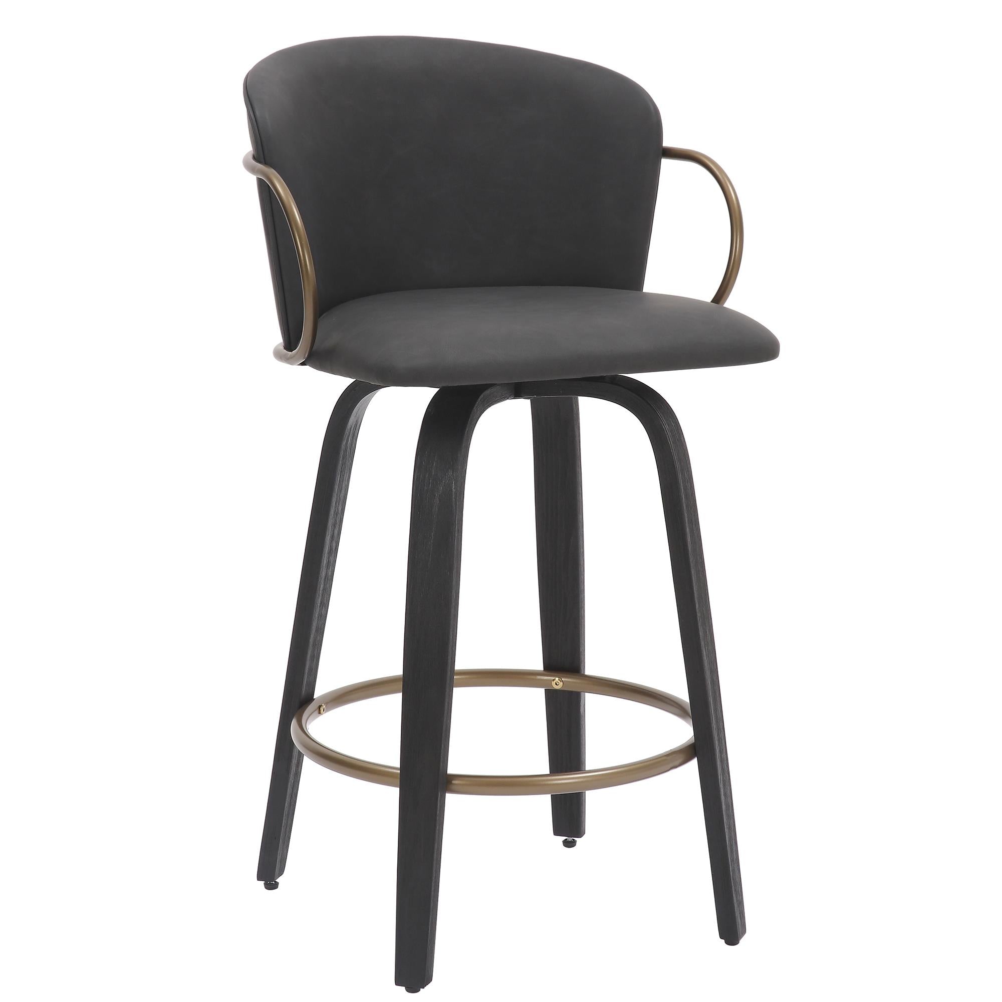  !nspire Lawson 203-634CH 26" Counter Stool with Swivel - Vintage Charcoal, Black and Aged Gold IMAGE 1