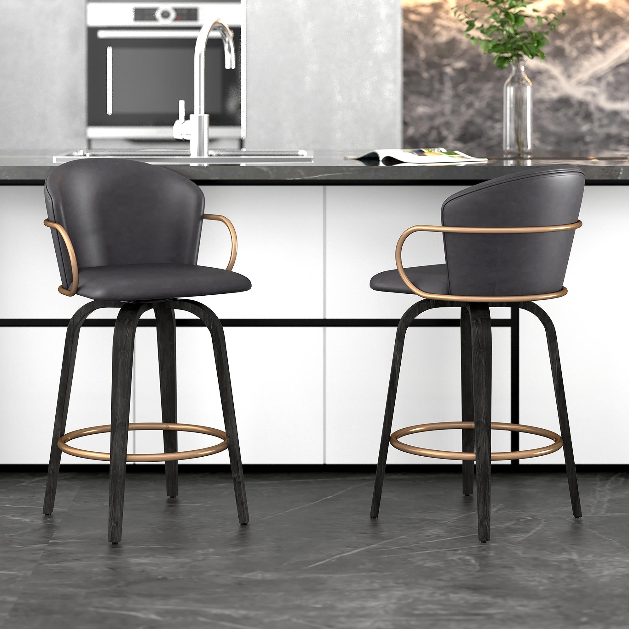  !nspire Lawson 203-634CH 26" Counter Stool with Swivel - Vintage Charcoal, Black and Aged Gold IMAGE 2