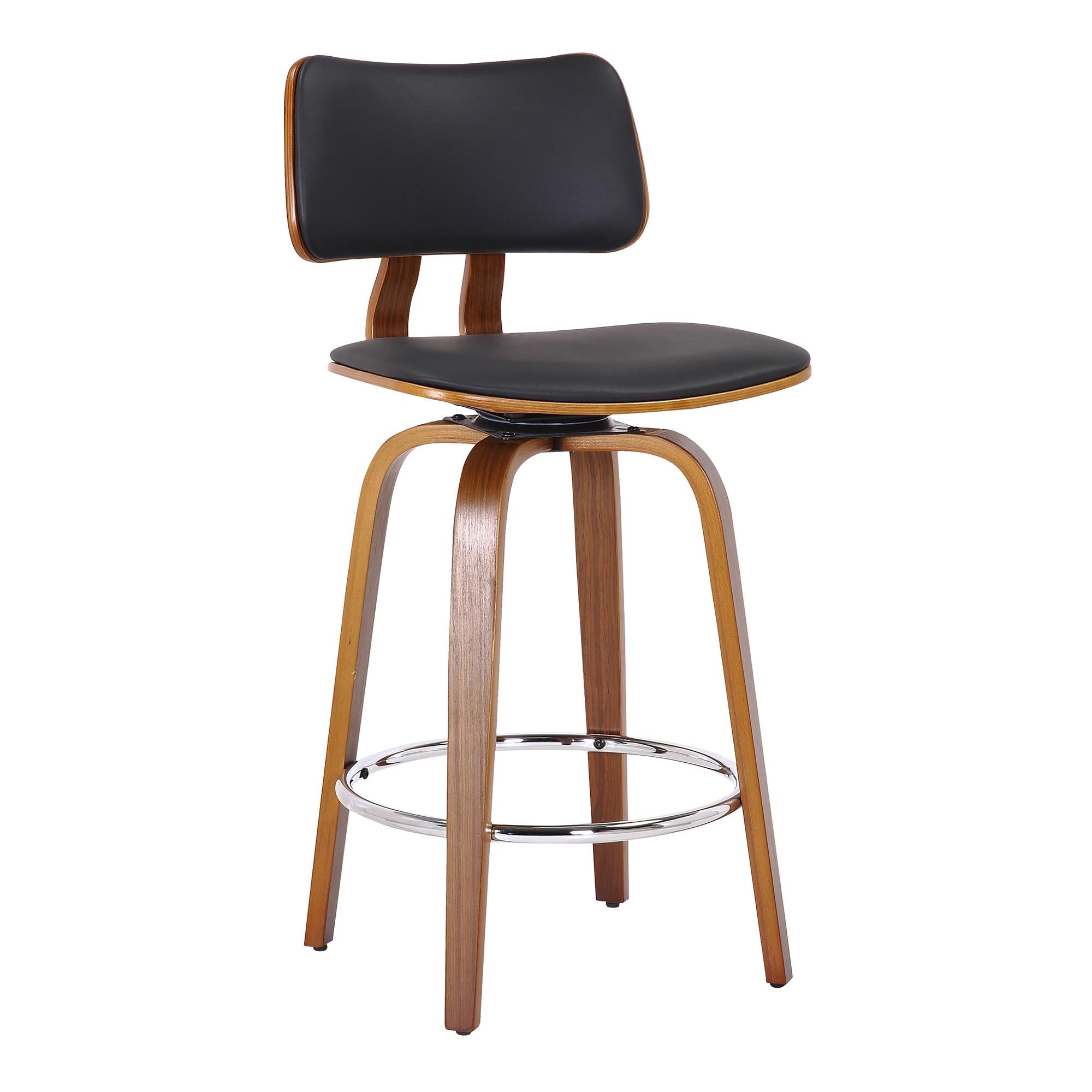  !nspire Zuni 203-581PUBK 26" Counter Stool with Swivel - Black Faux Leather and Walnut IMAGE 1