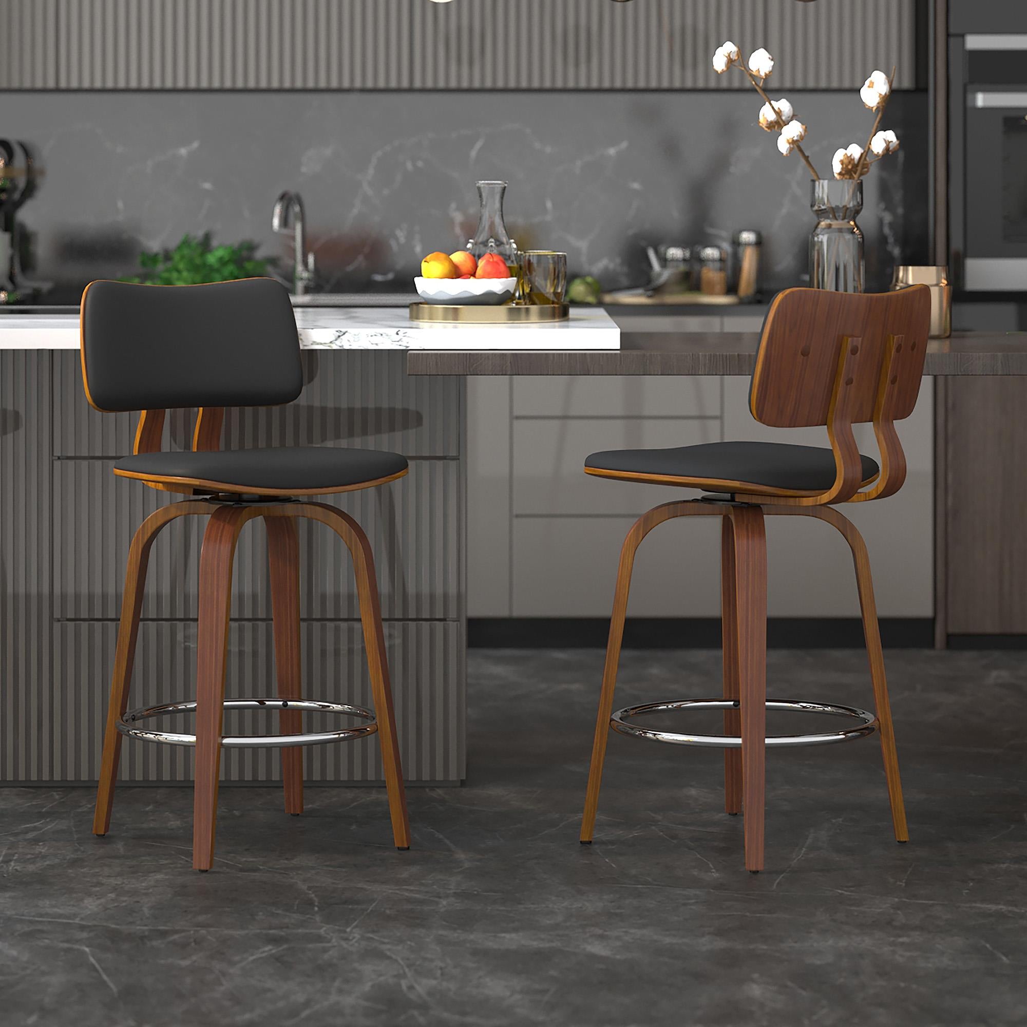  !nspire Zuni 203-581PUBK 26" Counter Stool with Swivel - Black Faux Leather and Walnut IMAGE 2