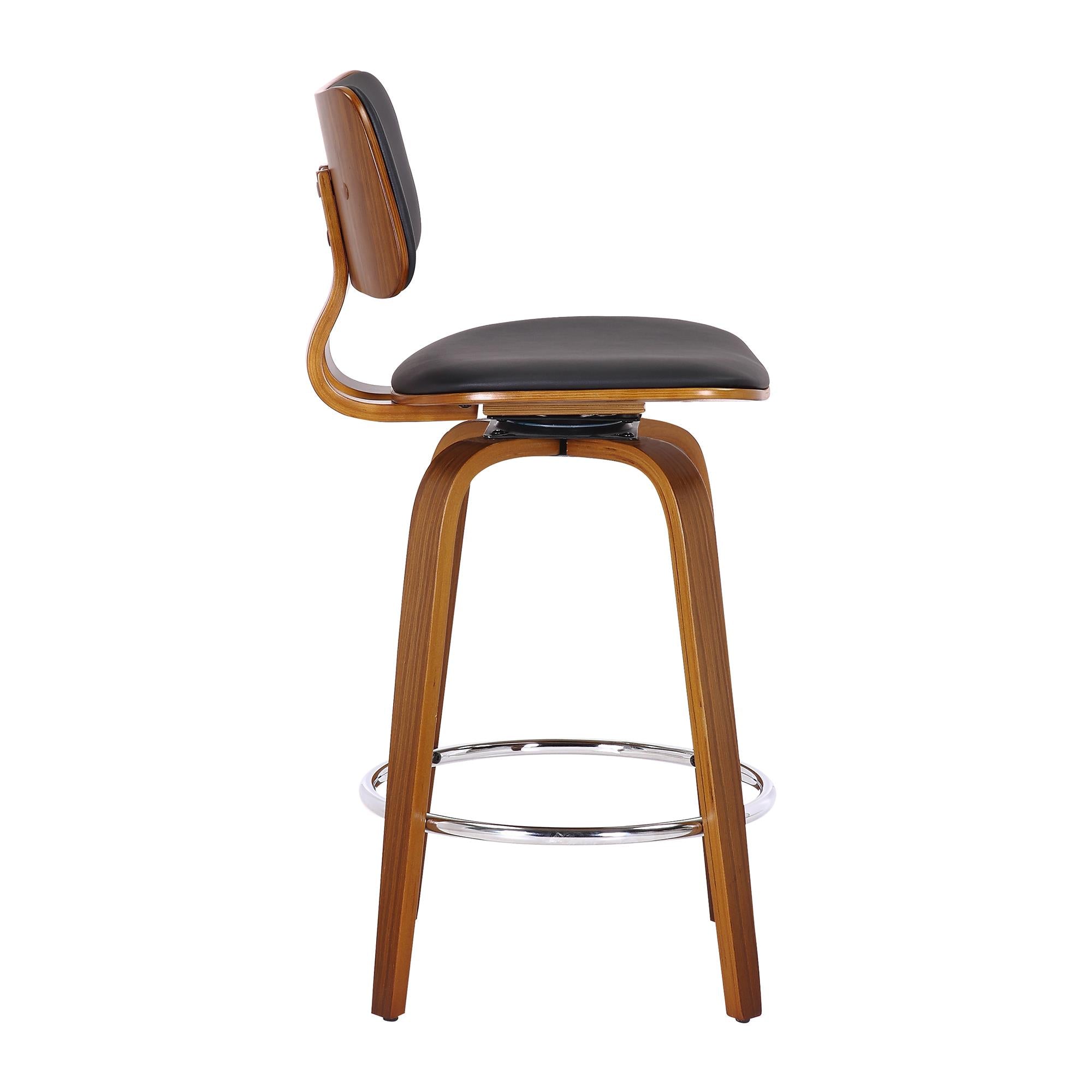  !nspire Zuni 203-581PUBK 26" Counter Stool with Swivel - Black Faux Leather and Walnut IMAGE 4