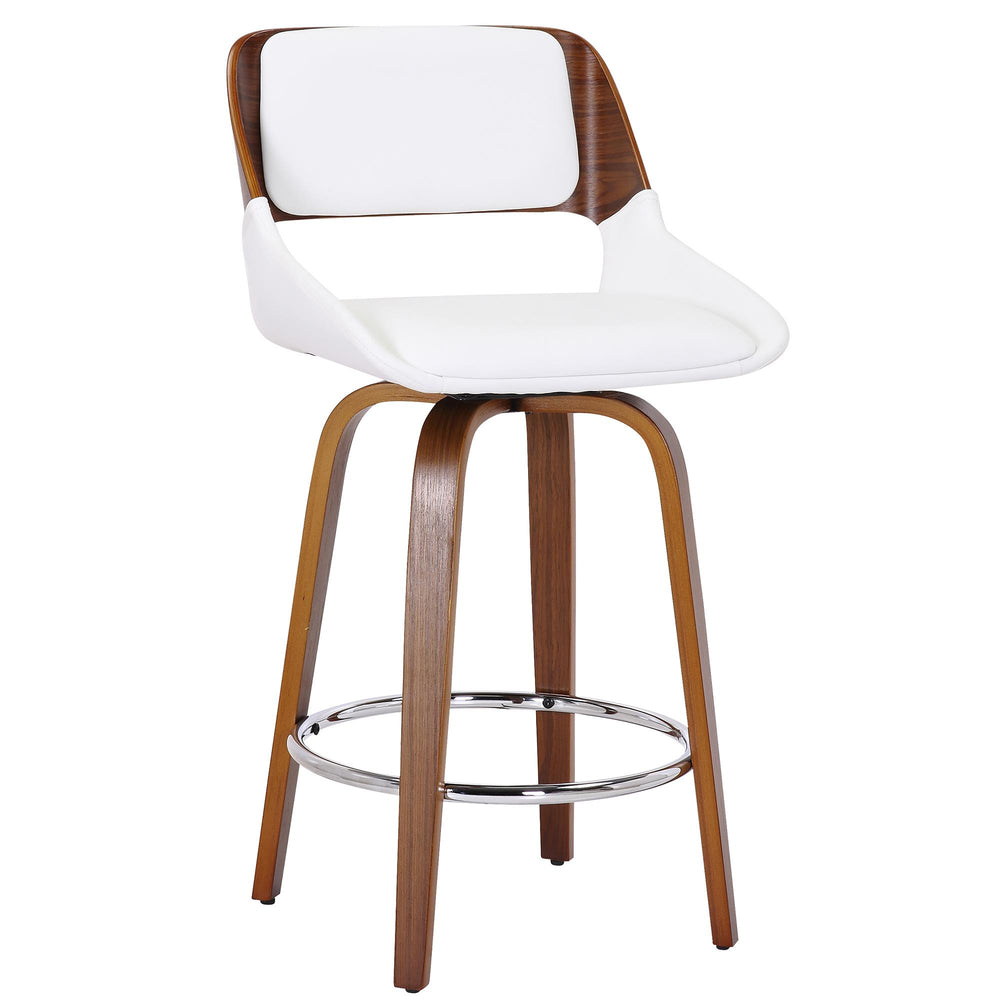  !nspire Hudson 203-582PUWT 26" Counter Stool with Swivel - White Faux Leather and Walnut IMAGE 1