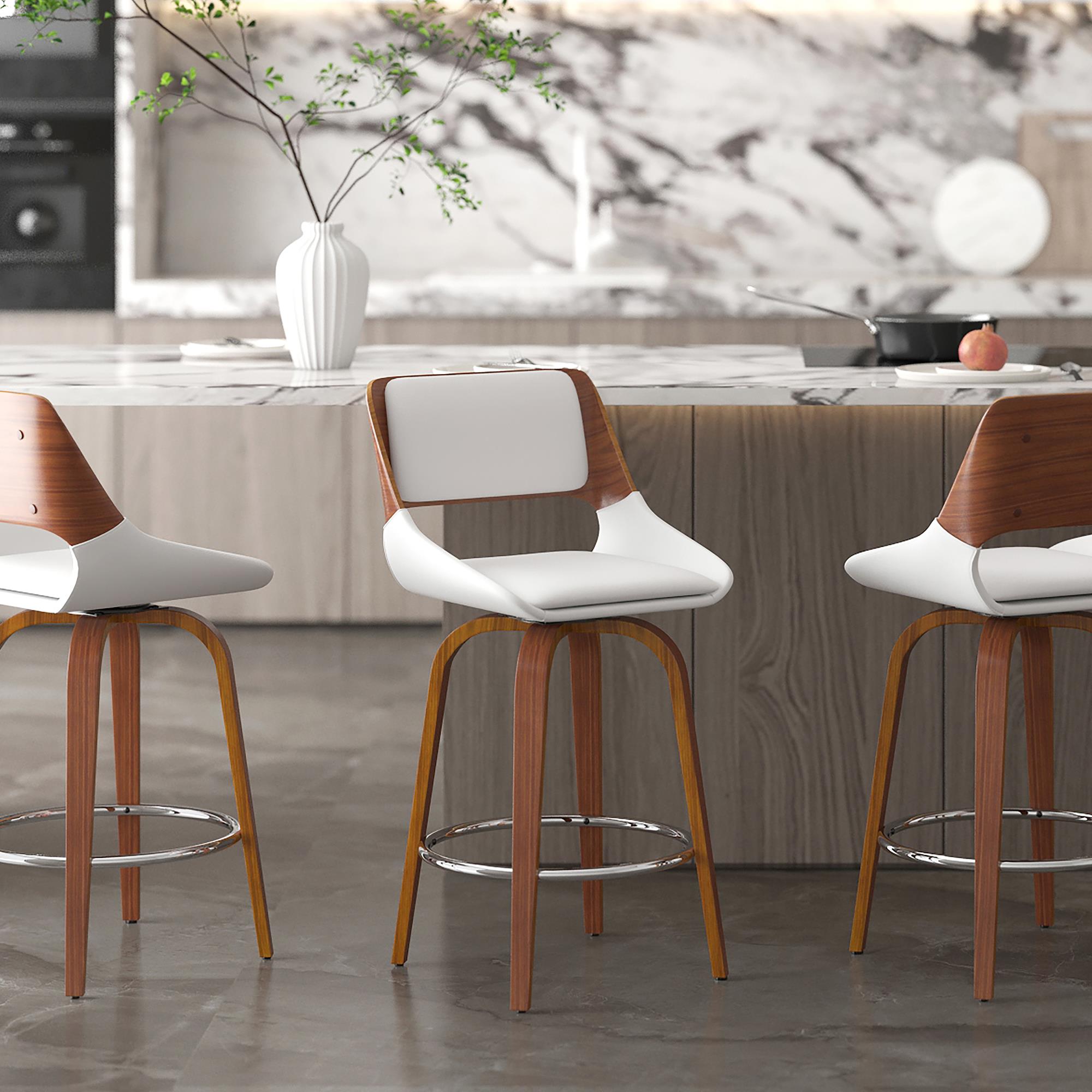  !nspire Hudson 203-582PUWT 26" Counter Stool with Swivel - White Faux Leather and Walnut IMAGE 2