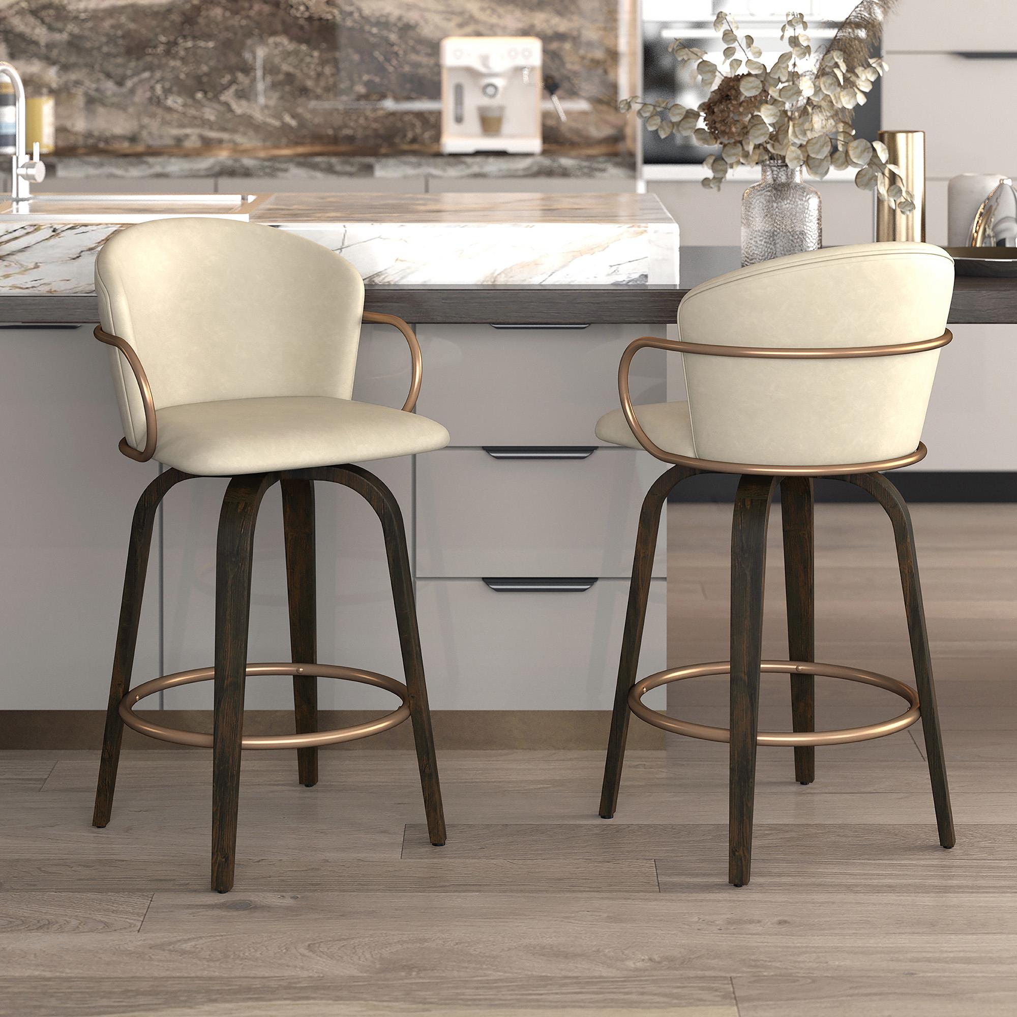 !nspire Lawson 203-634IV 26" Counter Stool with Swivel - Vintage Ivory, Brown and Aged Gold IMAGE 2