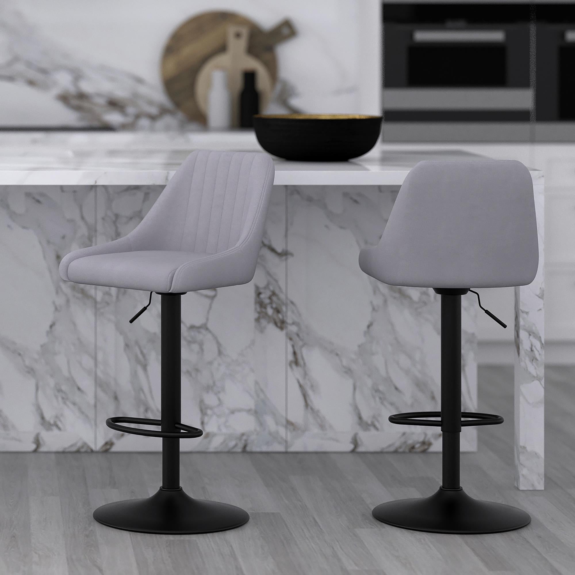  Worldwide Home Furnishings Kron 203-574GY Adjustable Height Air-Lift Swivel Stool - Grey Fabric IMAGE 2