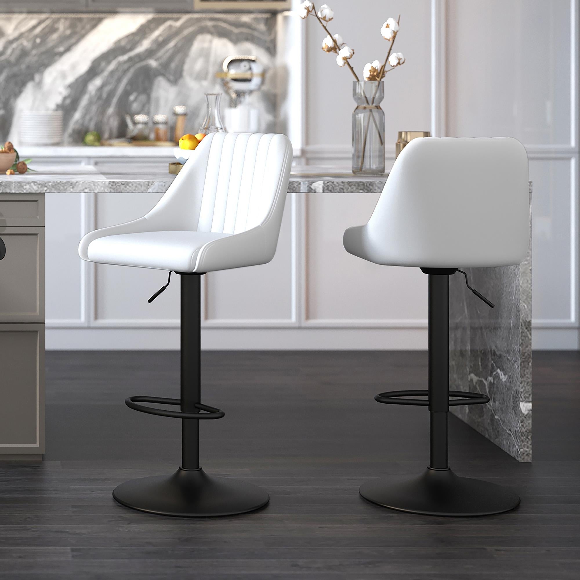  Worldwide Home Furnishings Kron 203-574PUWT Adjustable Height Air-Lift Swivel Stool - White Faux Leather IMAGE 2